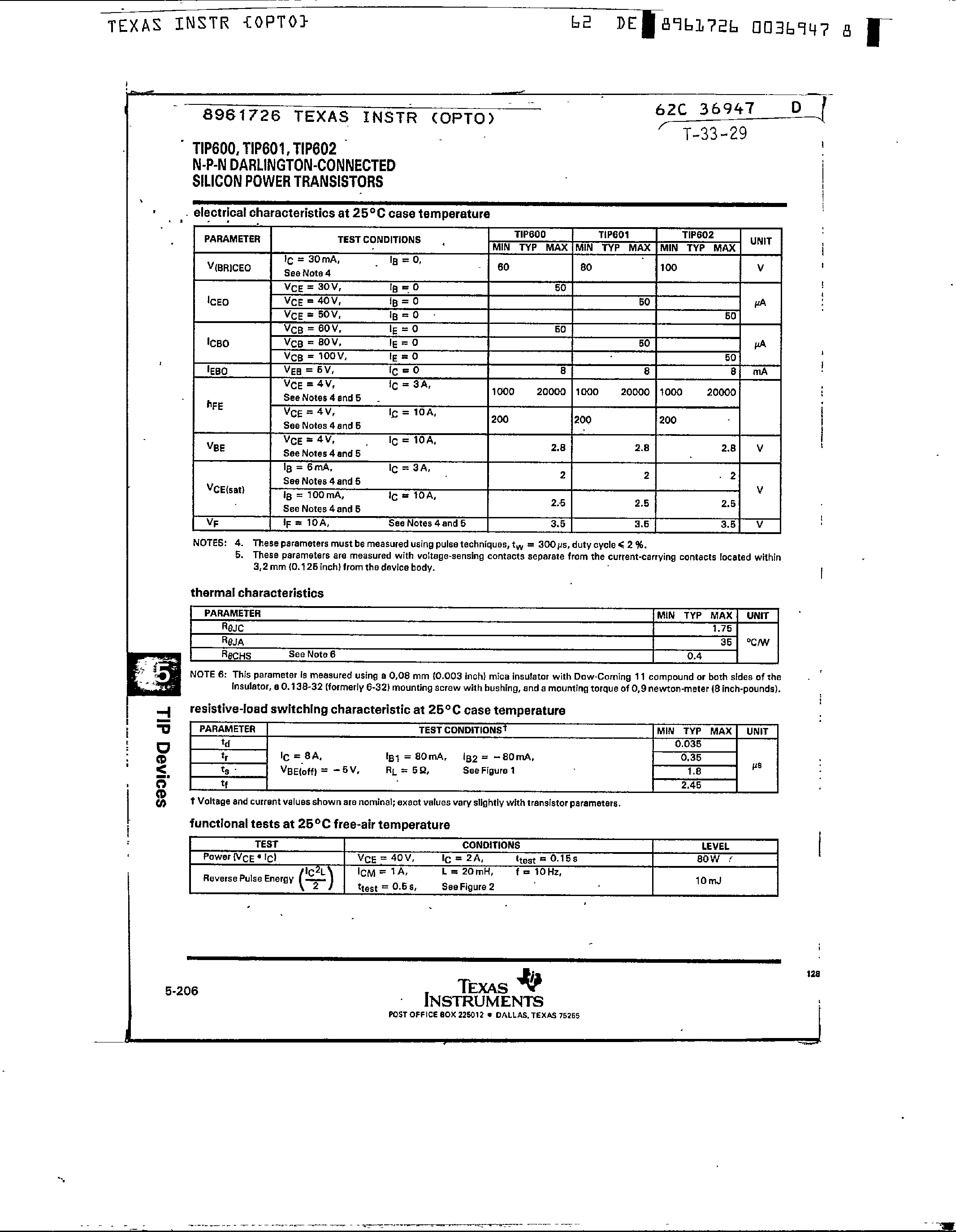 Даташит TIP600 - NPN Darlington Connected Silicon Power Transistors страница 2