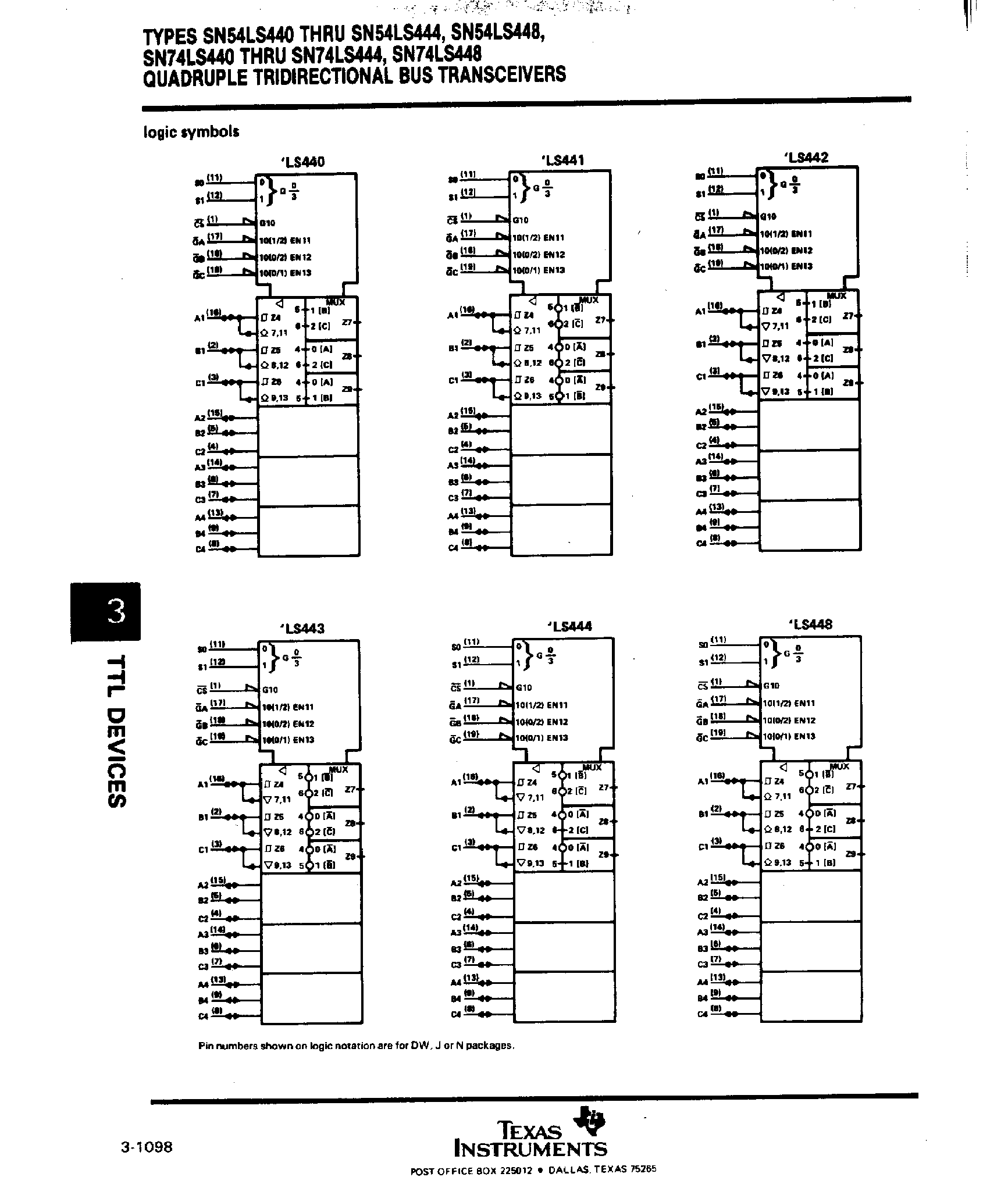 Даташит SN74LS443 - Quadruple Tridircetional Bus Transceivers страница 2