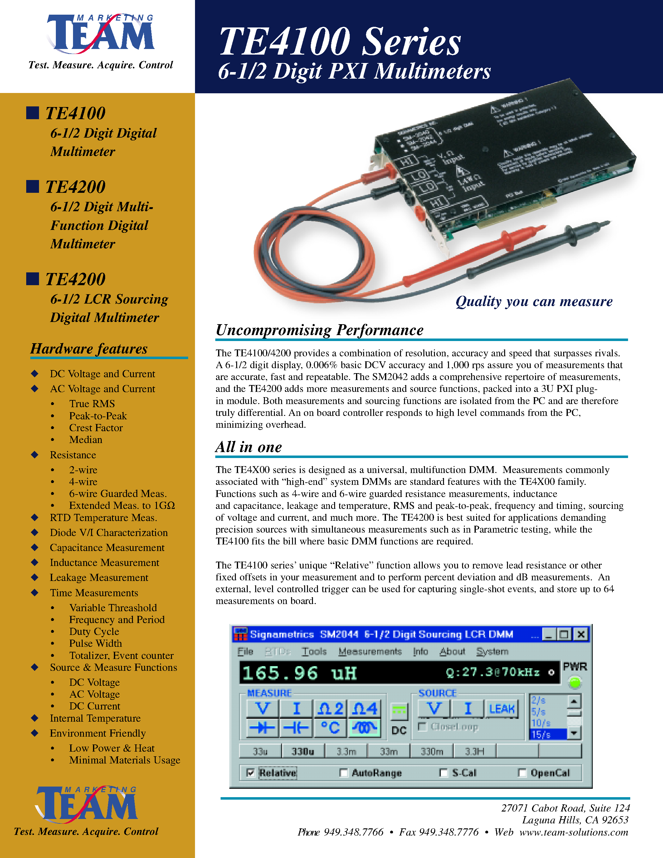 Даташит TE4100 - 6-1/2 Digital PXI Multimeters страница 1