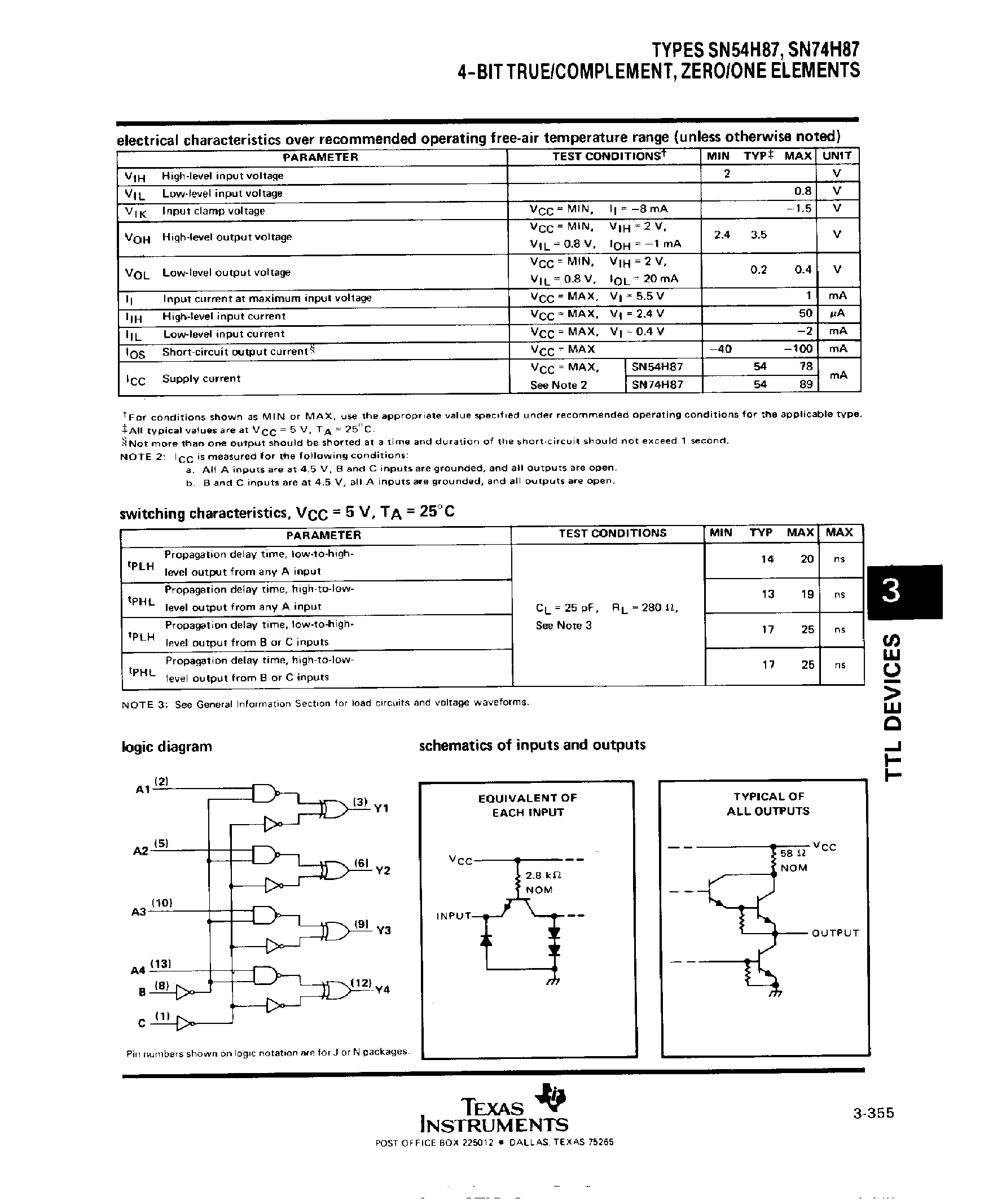 Даташит SN74H87 - 4 Bit True / Complement / Zero / One Elements страница 2