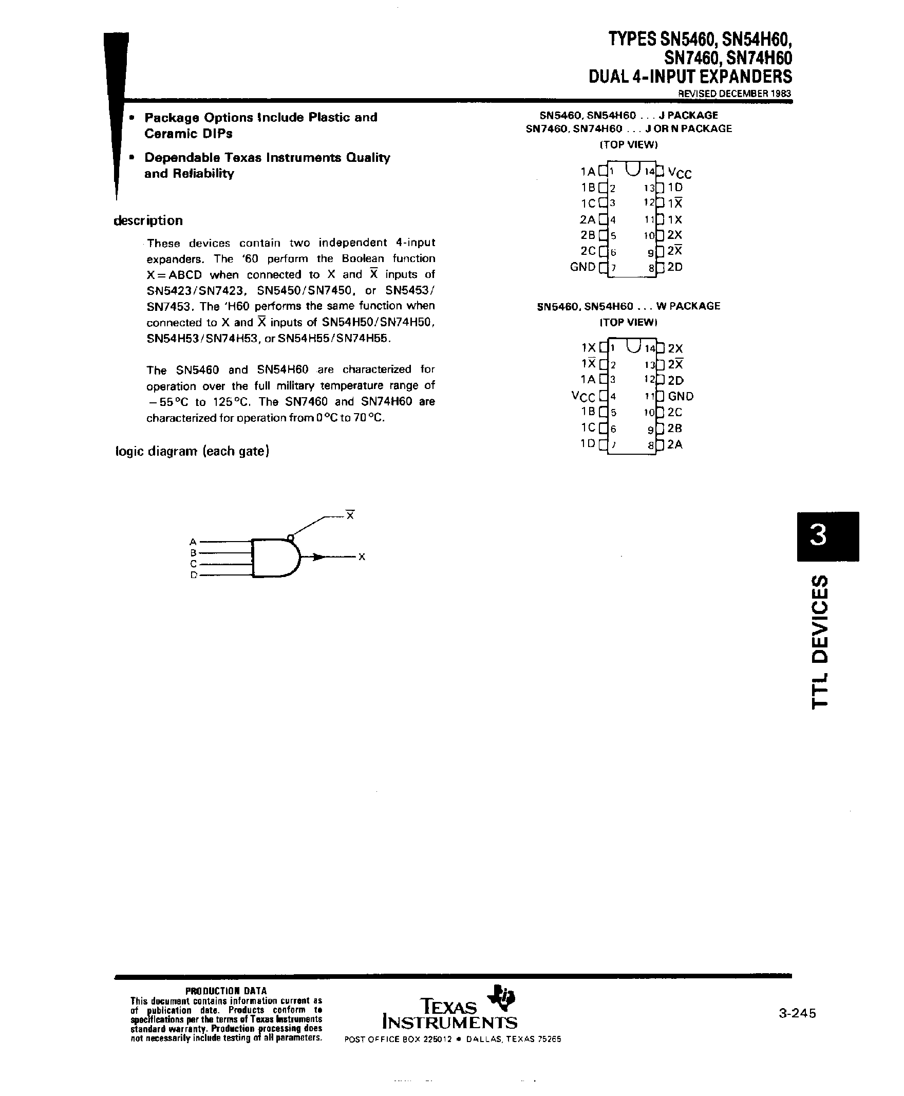 Даташит SN74H60 - Dual 4 Input Expanders страница 1