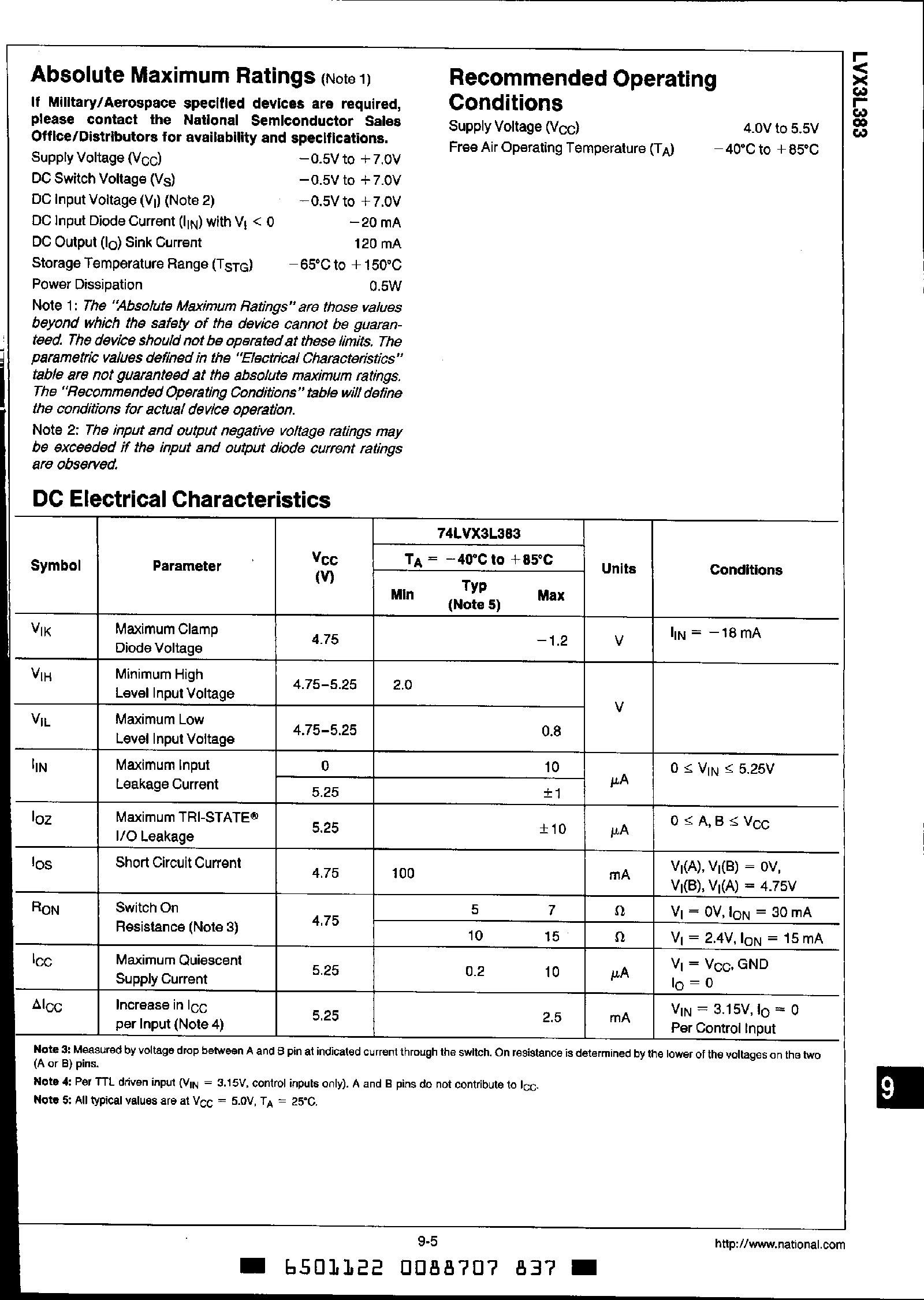 Datasheet 74LVX3L383 - 10-Bit Low Power Bus Exchange Switch page 2