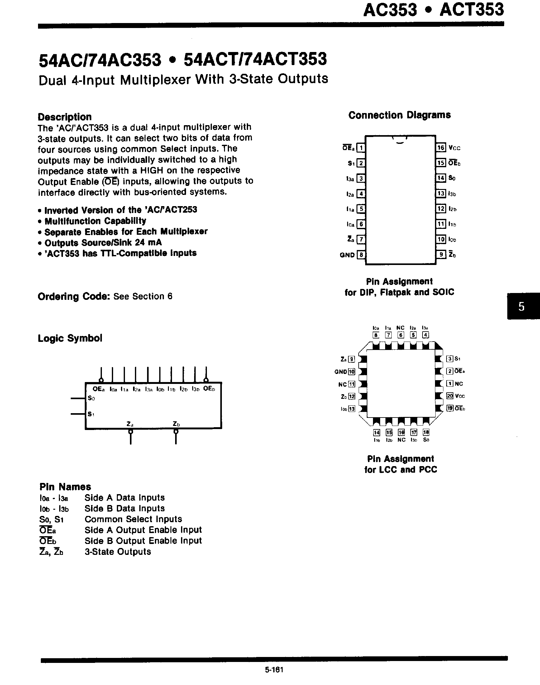 Даташит 74ACT353 - DUAL 4-INPUT MULTIPLEXER WITH 3-STATE OUTPUTS страница 1