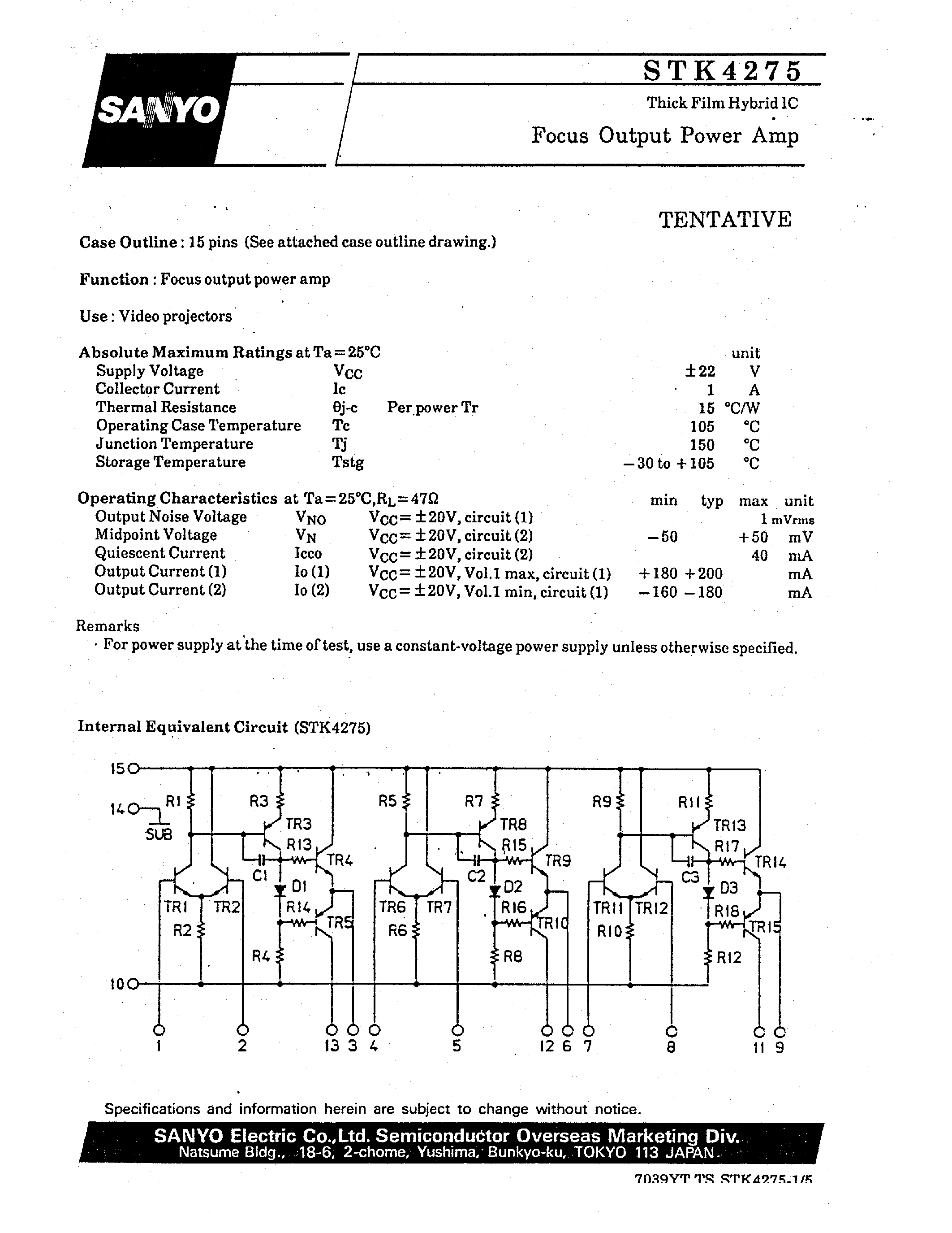 Datasheet STK4275 - FOCUS OUTPUT POWER AMP page 1