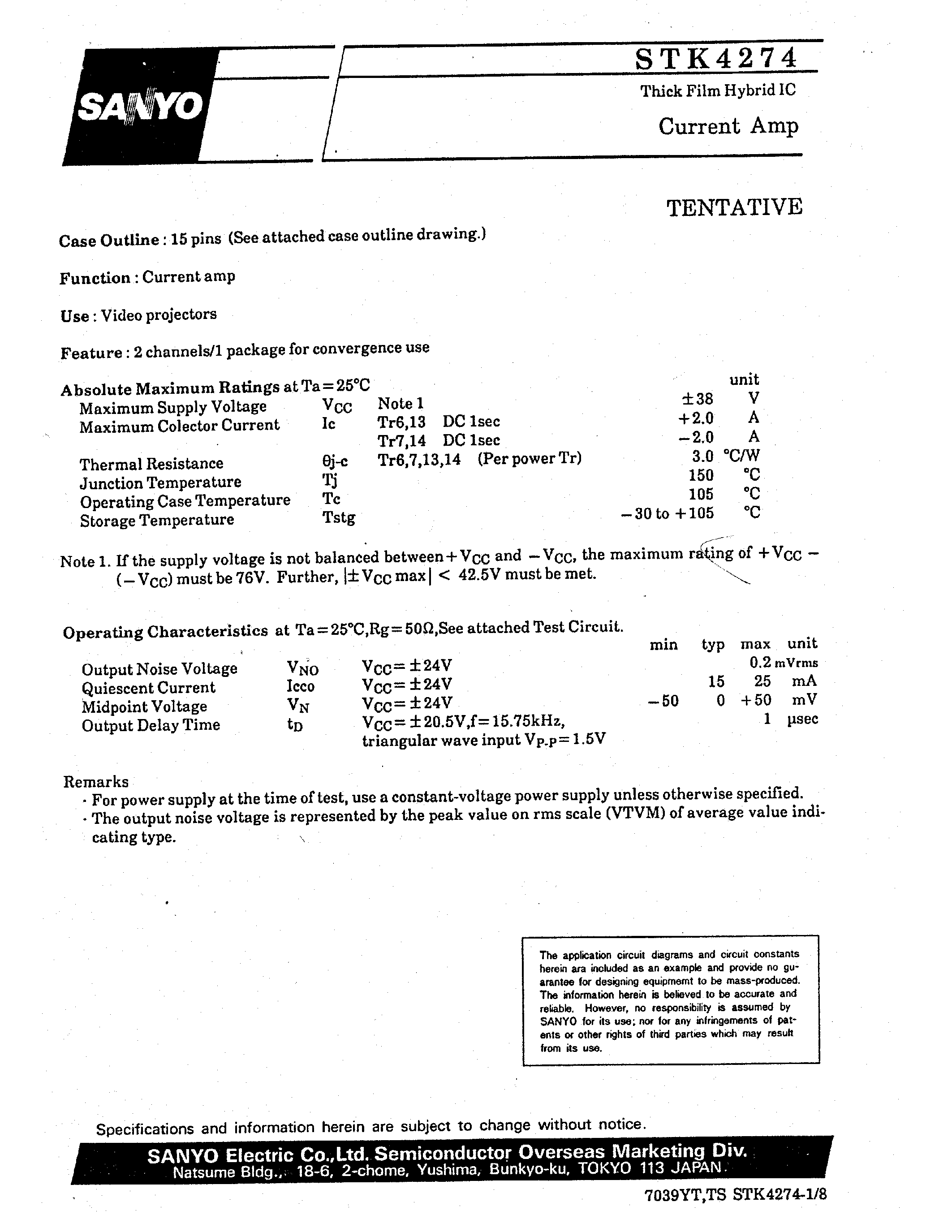 Datasheet STK4274 - Current Amp page 1