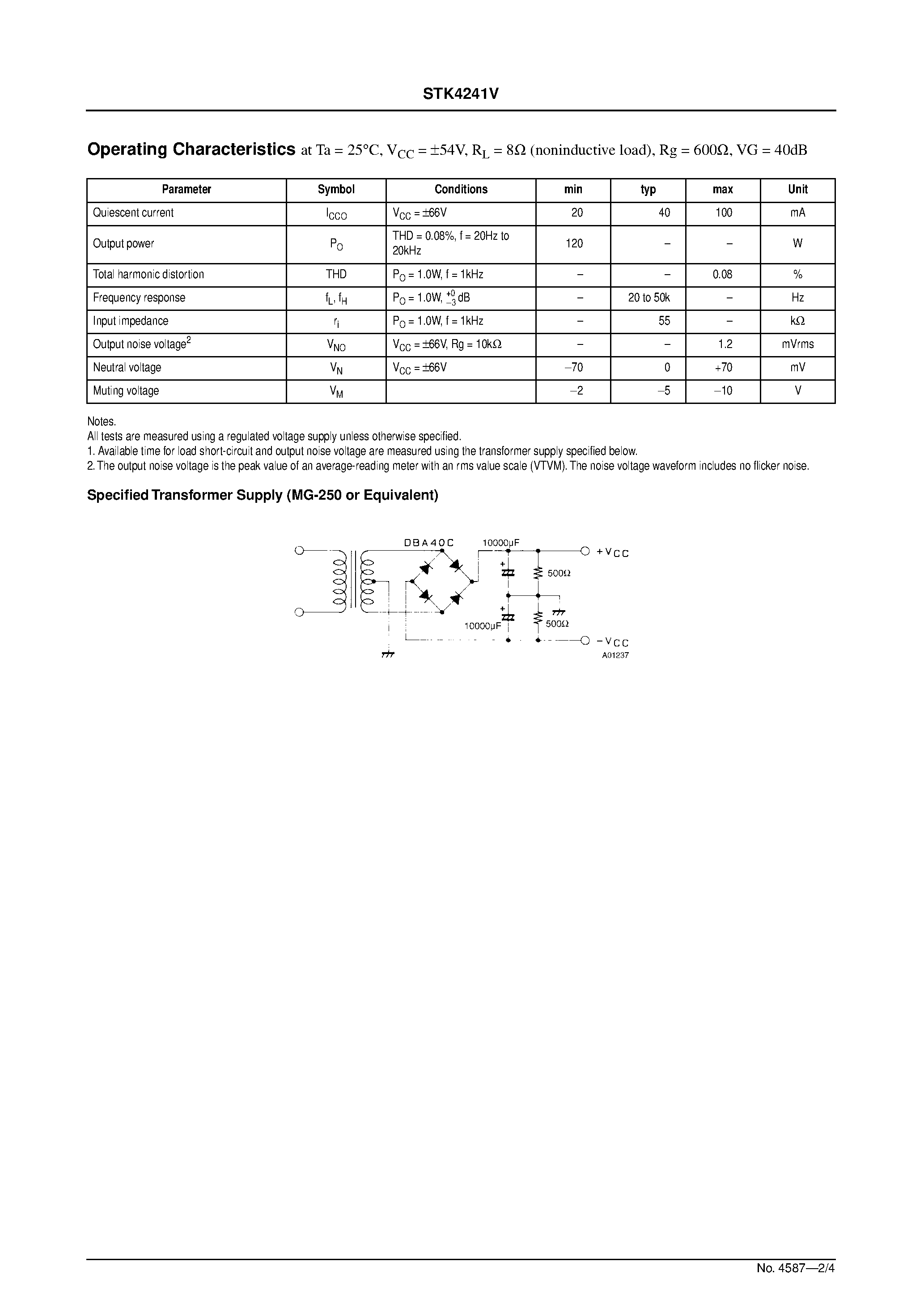 Datasheet STK4241V - AF Power Amplifier page 2