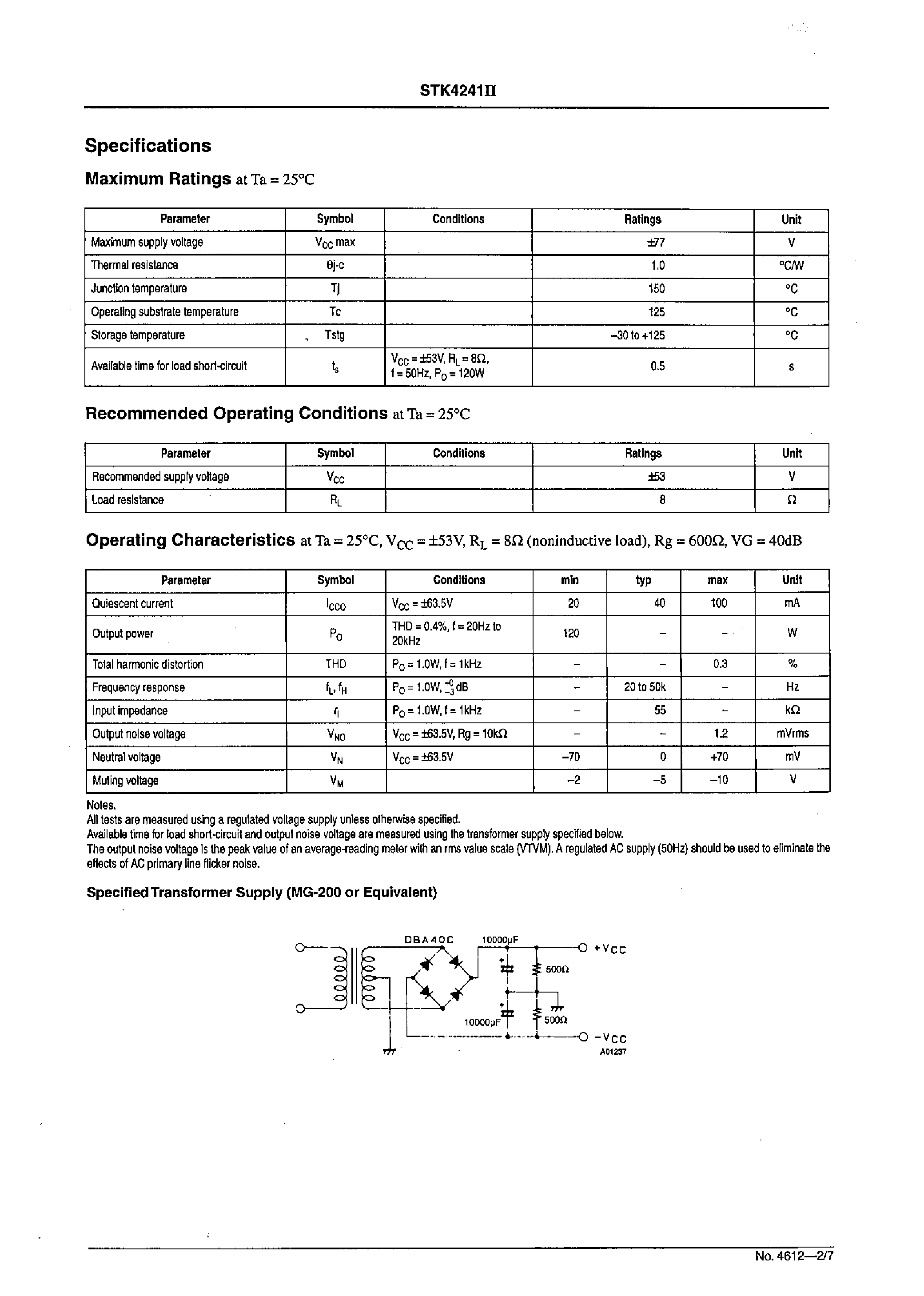 Datasheet STK4241II - 2ch AF Power Amplifier page 2