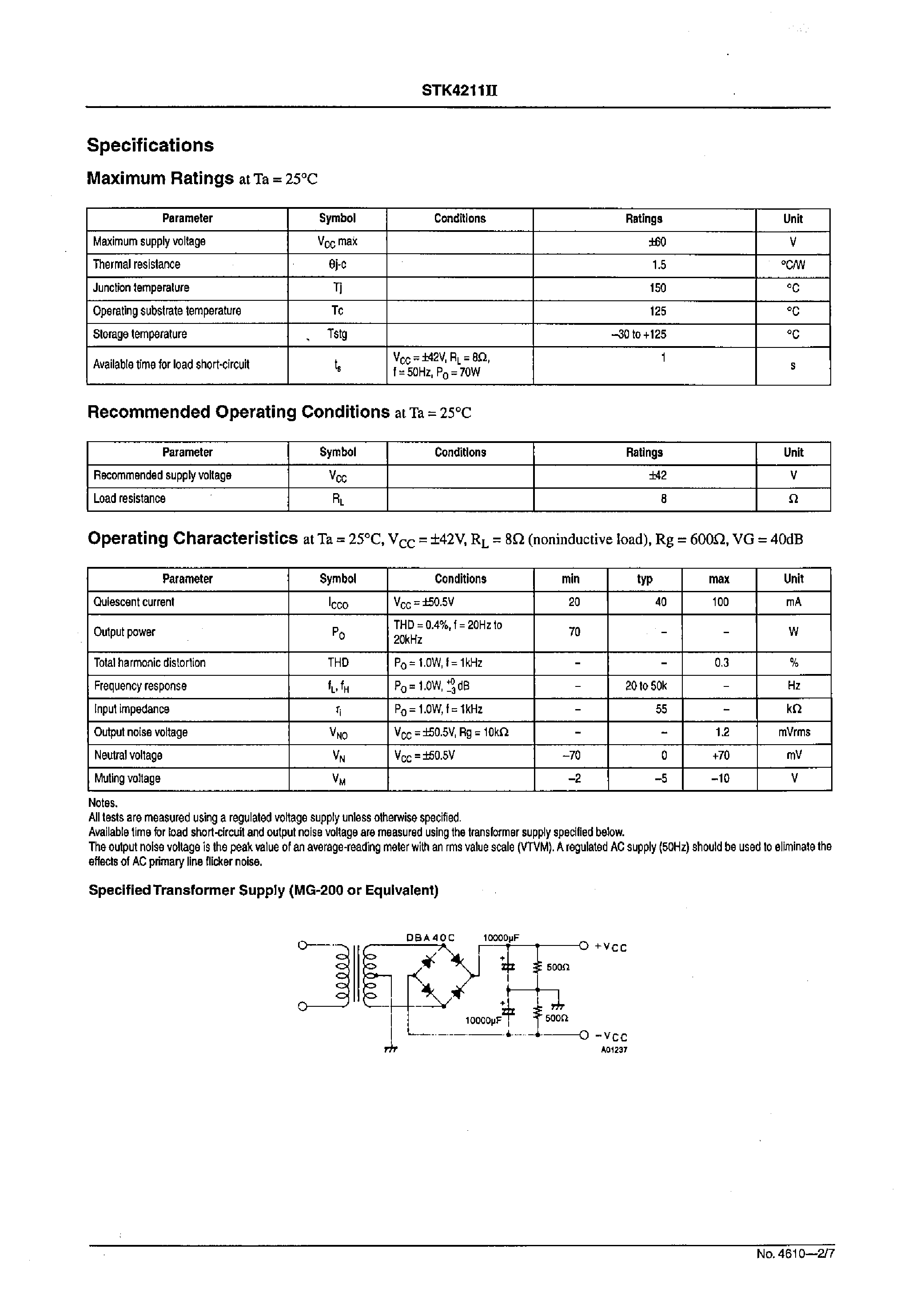 Datasheet STK4211II - 2ch AF Power Amplifier page 2