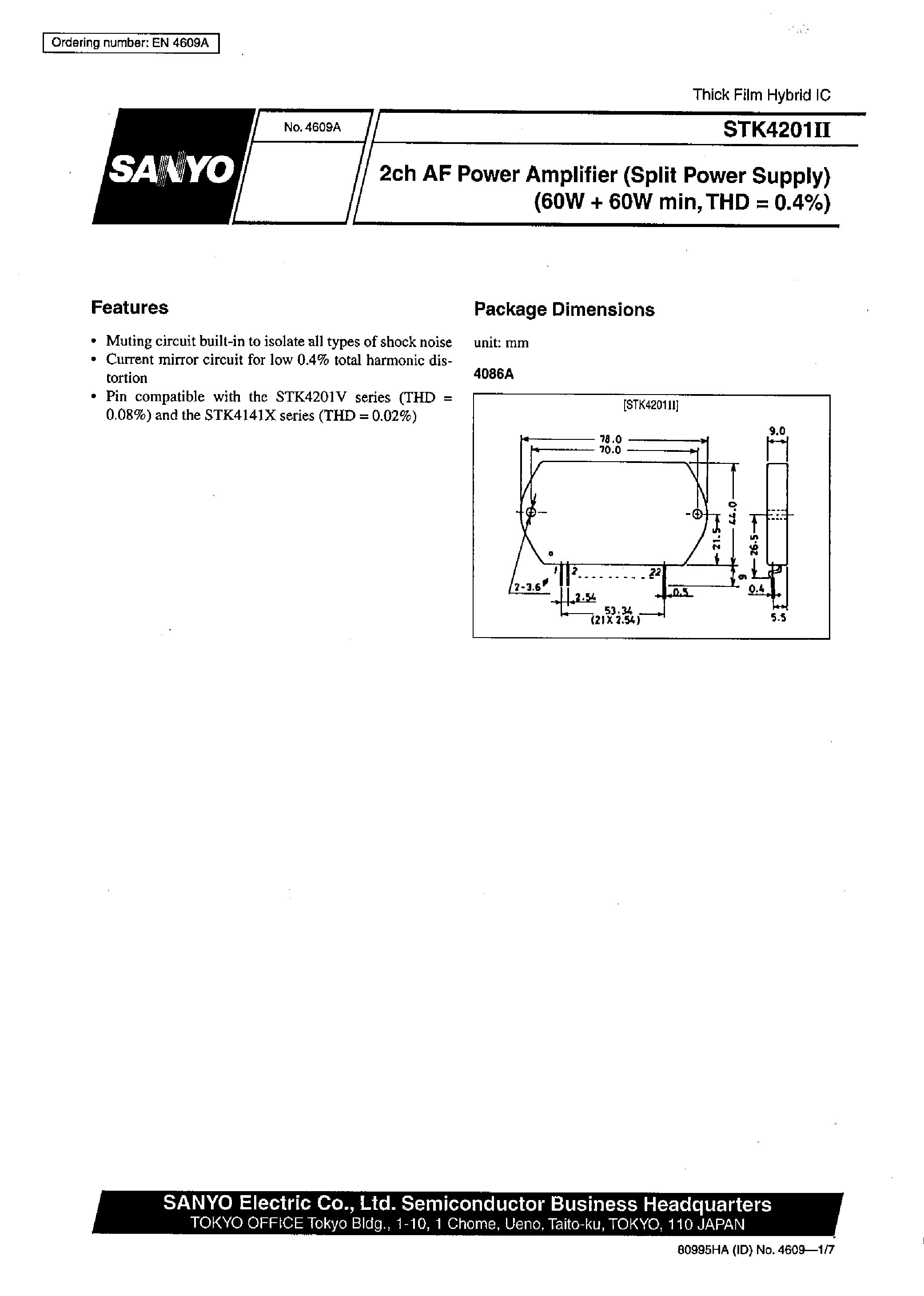 Datasheet STK4201II - 2ch AF Power Amplifier page 1