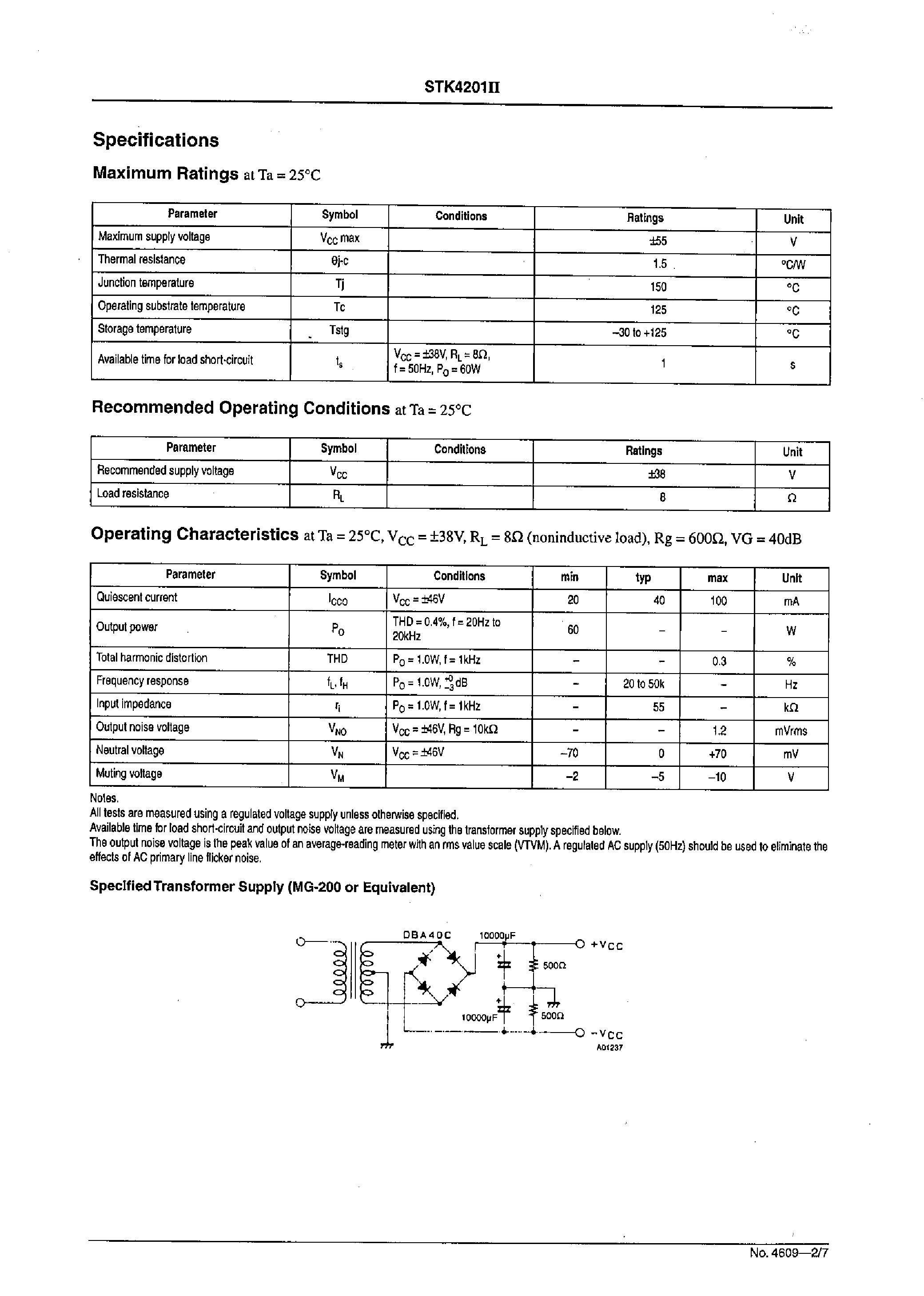 Datasheet STK4201II - 2ch AF Power Amplifier page 2