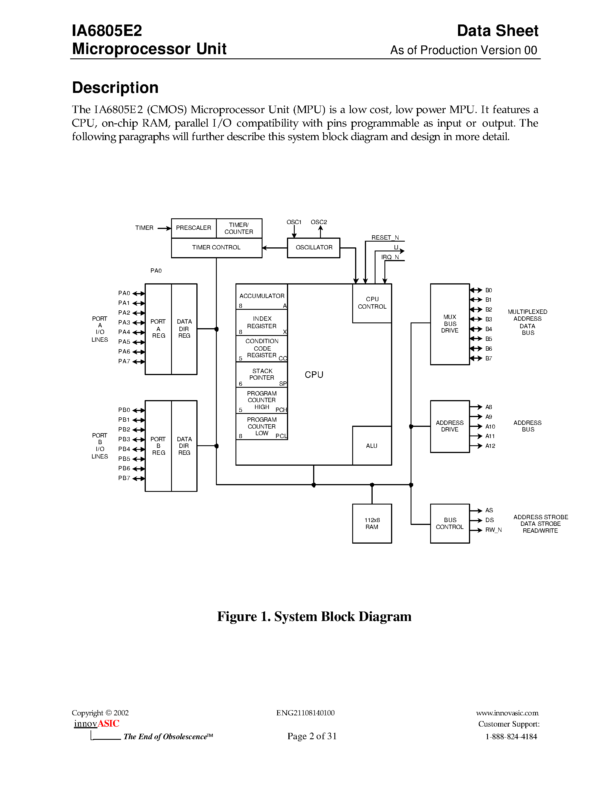 Datasheet MC146805E2 - Microprocessor Unit page 2