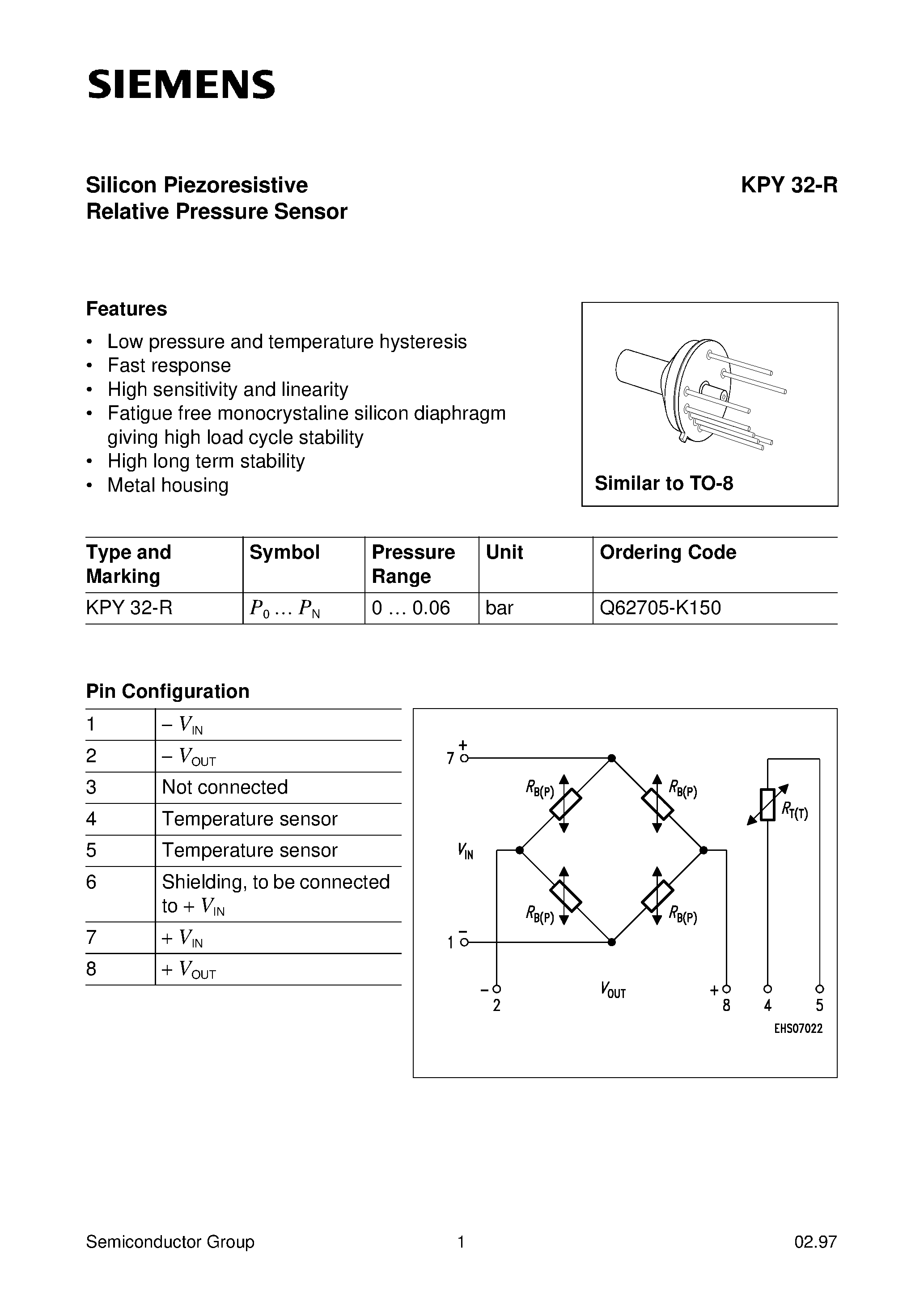 Datasheet KPY32-R - Silicon Piezoresistive Relative Pressure Sensor page 1