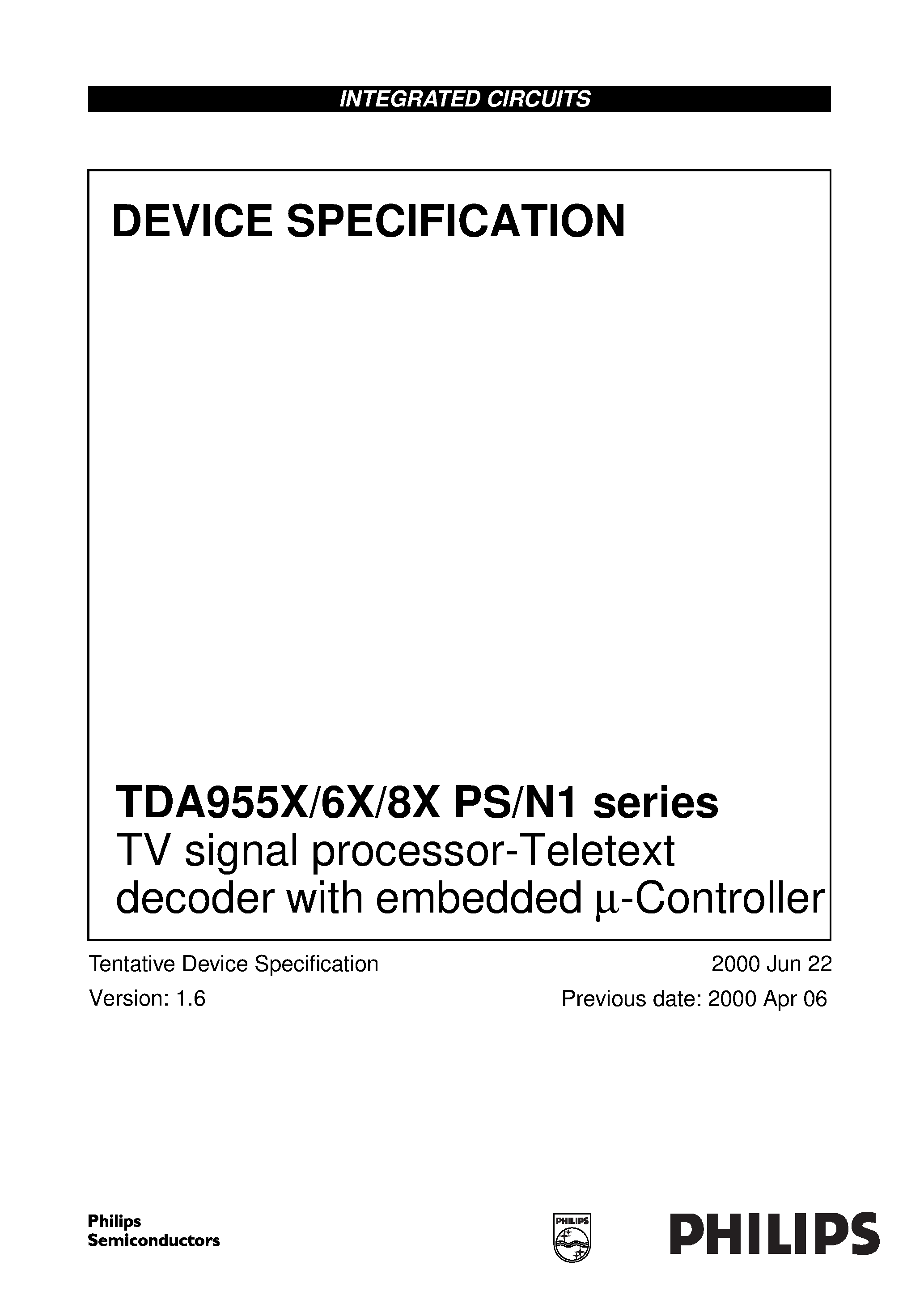 Даташит TDA958X - TV Signal Processor страница 1