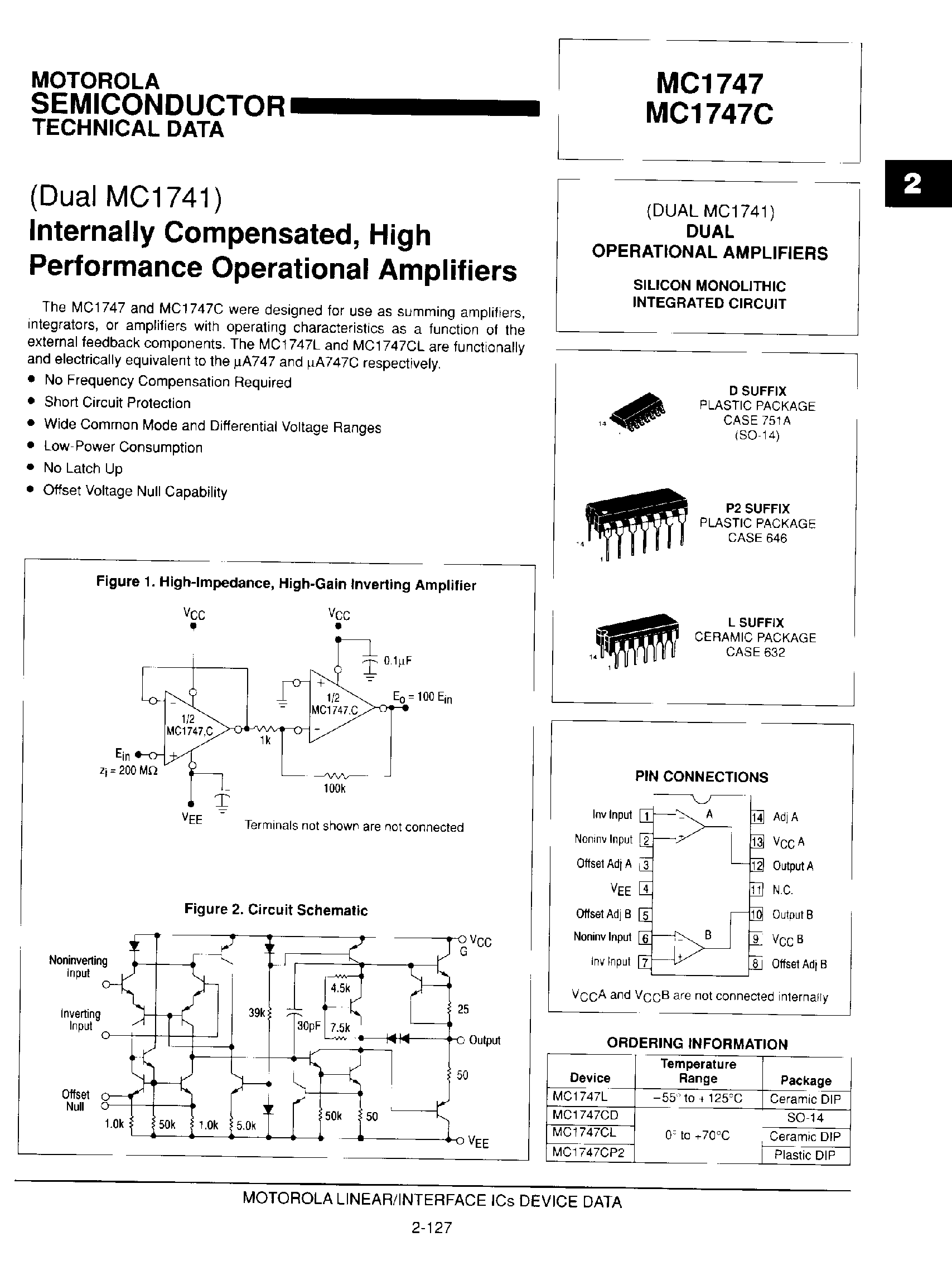 Даташит MC1747 - Dual Operational Amplifiers страница 1