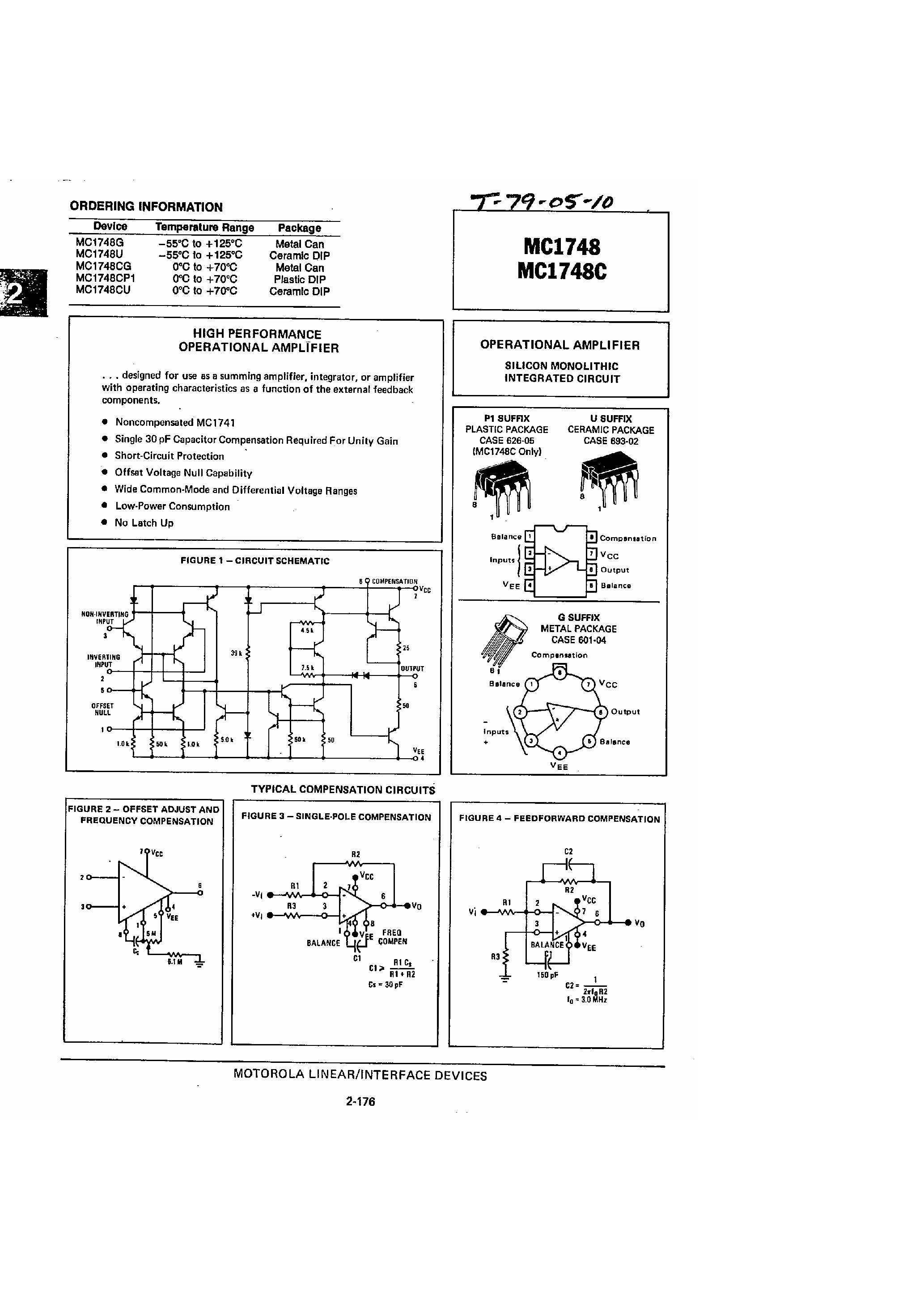 Даташит MC1748 - Operational Amplifiers страница 1