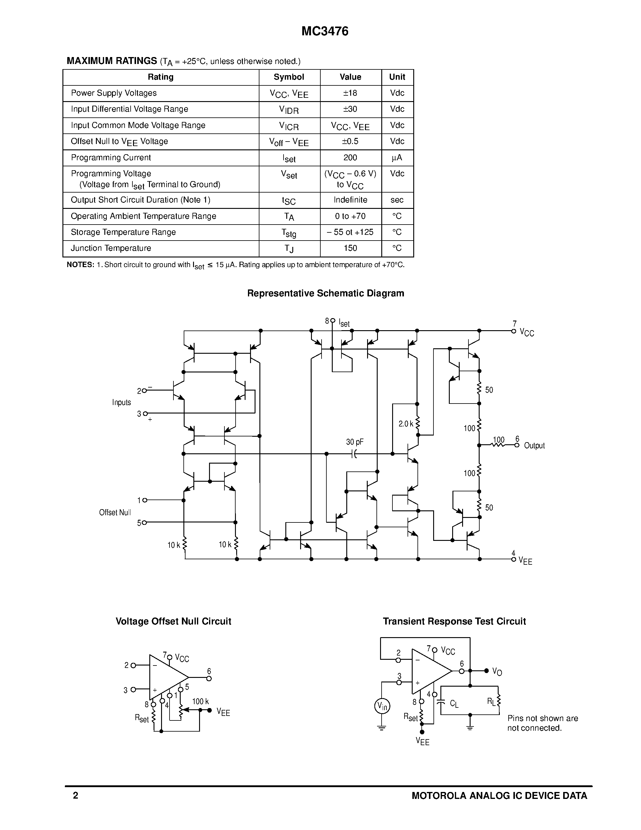 Даташит MC3476 - LOW COST PROGRAMMABLE OPERATIONAL AMPLIFIER страница 2