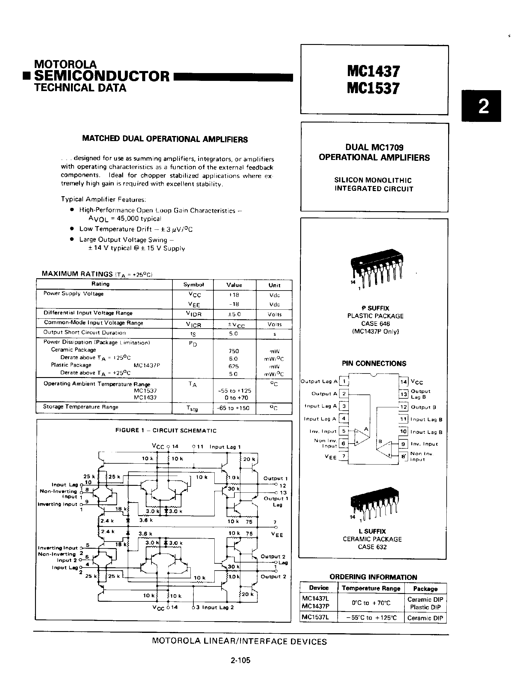 Datasheet MC1537 - Dual MC1709 Operational Amplifiers page 1