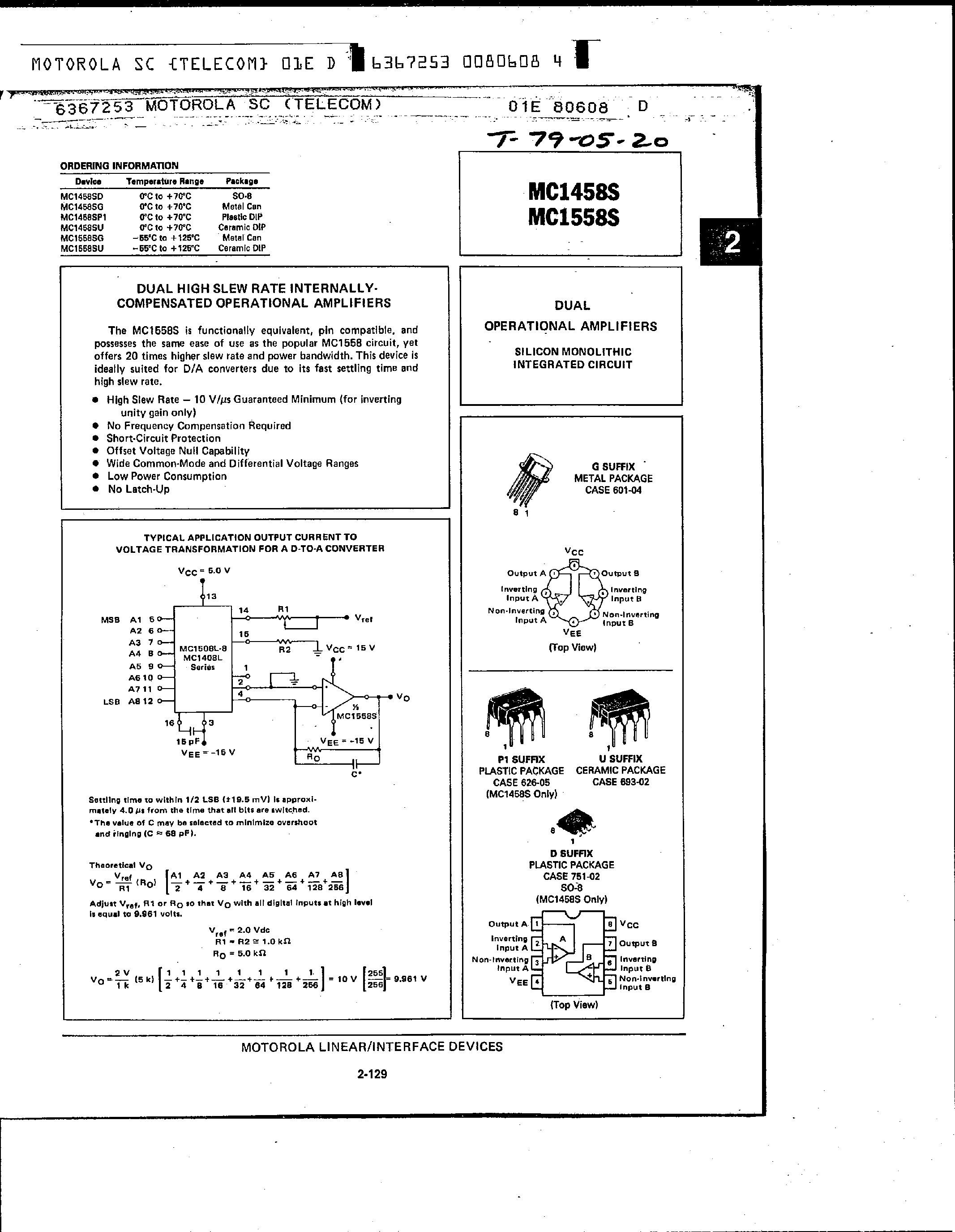 Даташит MC1458S - Dual Operational Amplifiers страница 1