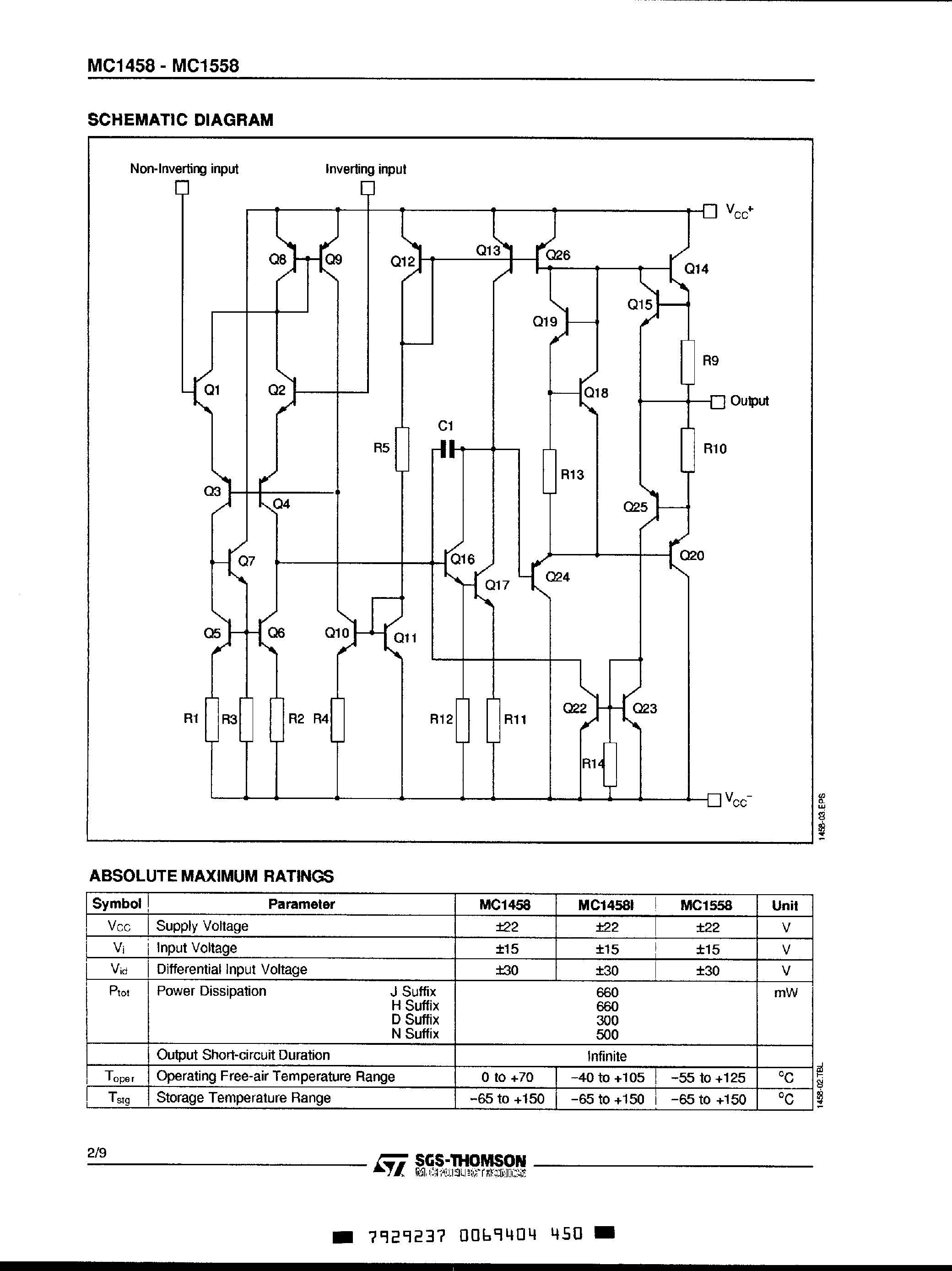 Даташит MC1458 - Dual Operational Amplifiers страница 2