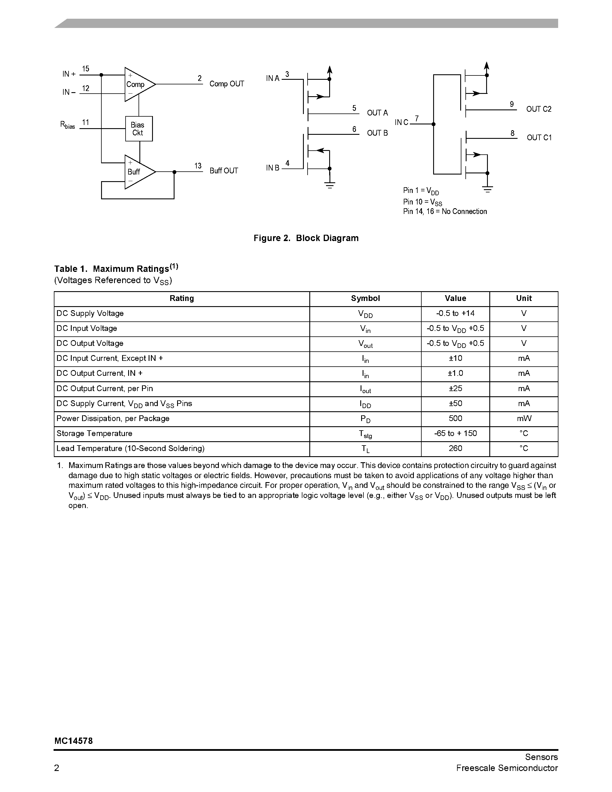 Datasheet MC14578 - Micro-Power Comparator plus Voltage Follower page 2