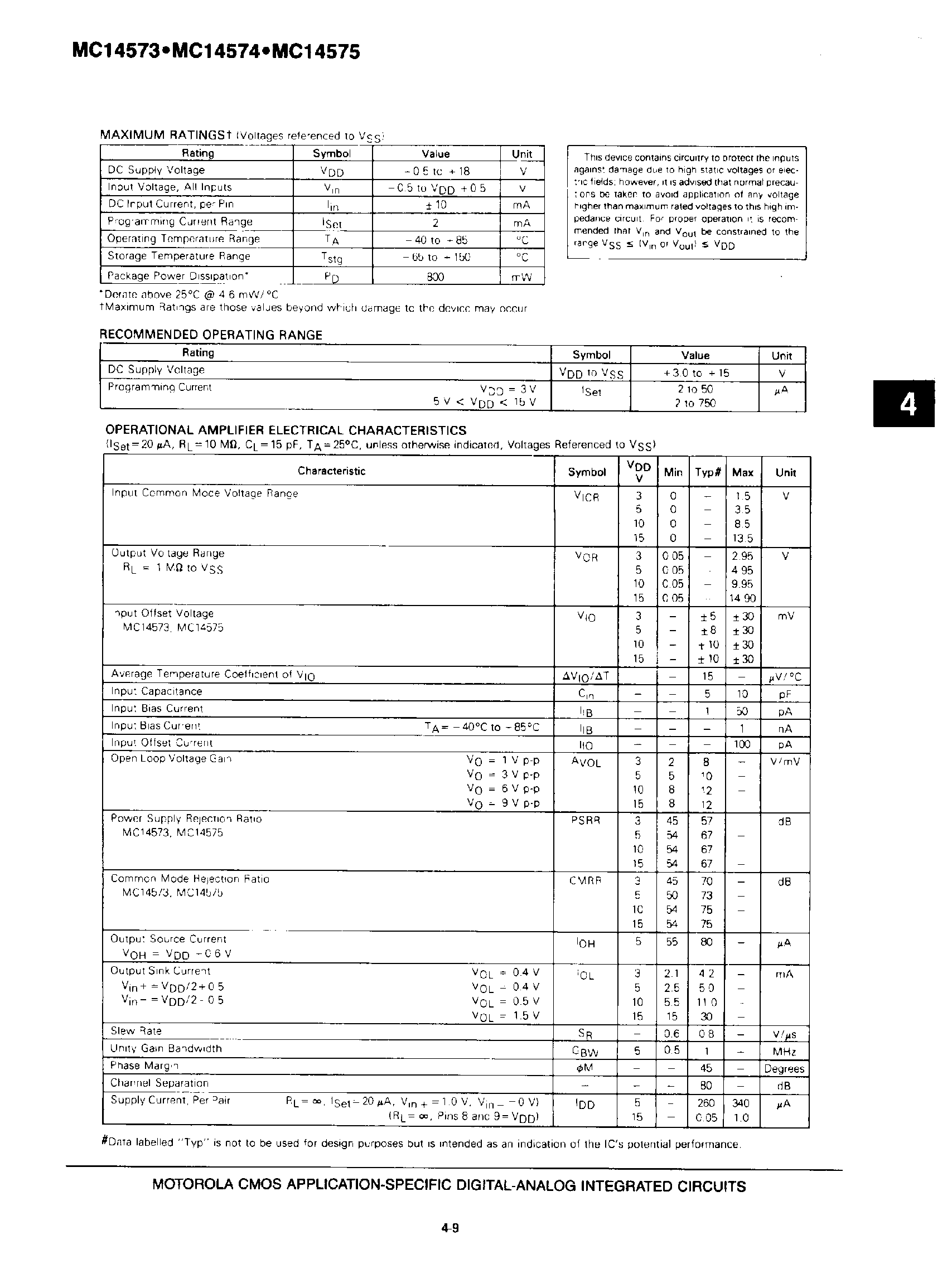 Datasheet MC14573 - (MC14574 / MC14575) CMOS MSI(PROGRAMMABLE DUAL OP AMP / DUAL COMPARATOR page 2