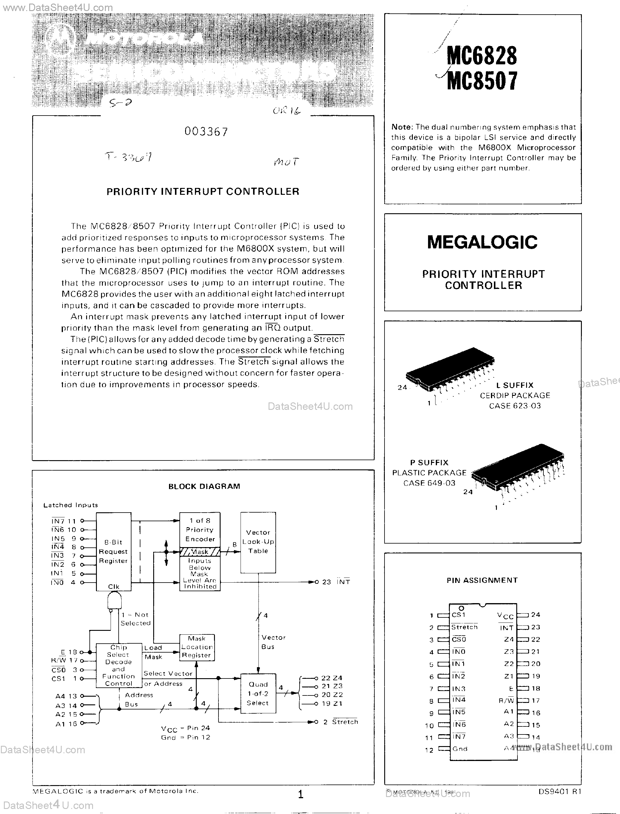 Даташит MC8507 - PRIORITY INTERRUPT CONTROLLER страница 1