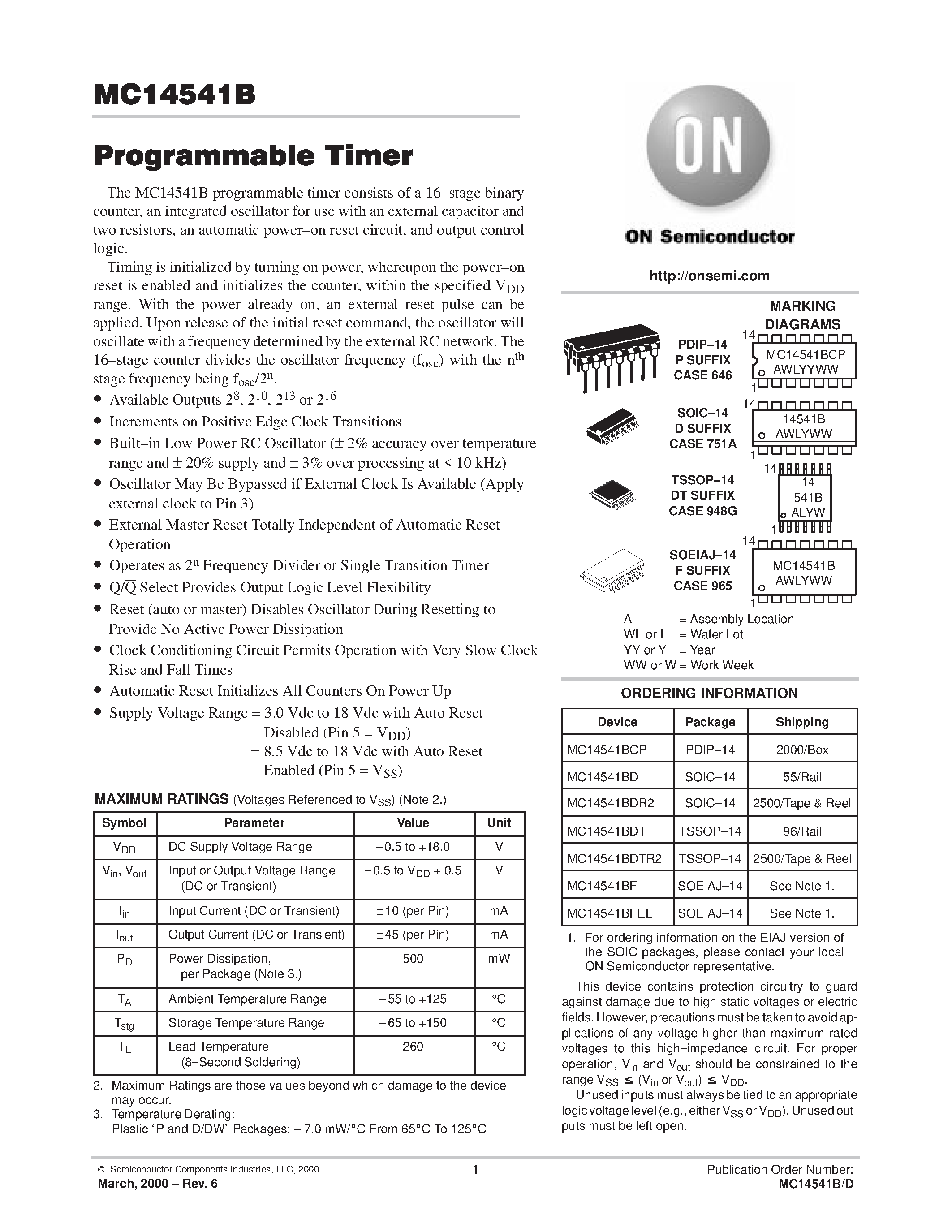 Даташит MC14541B - Programmable Timer страница 1