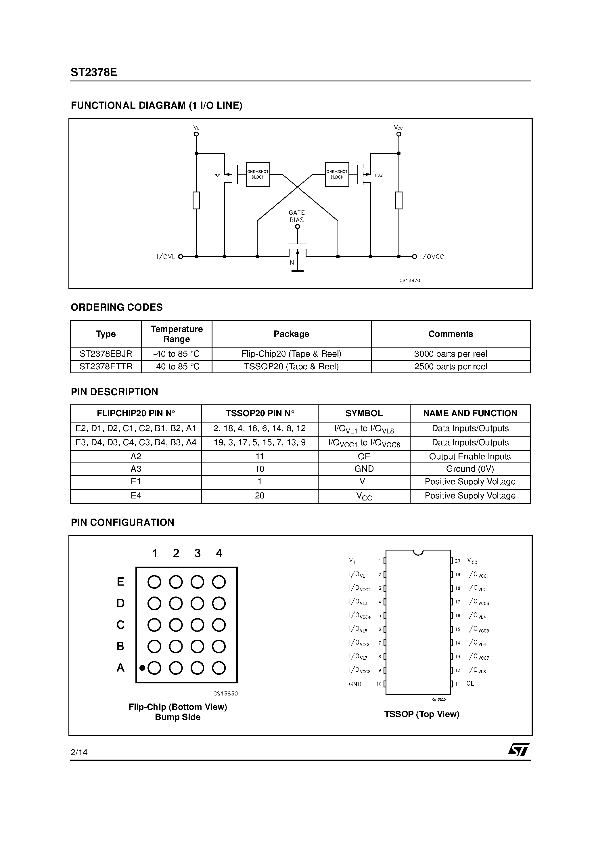 Даташит ST2378E - 8-BIT DUAL SUPPLY 1.71V TO 5.5V LEVEL TRANSLATOR страница 2