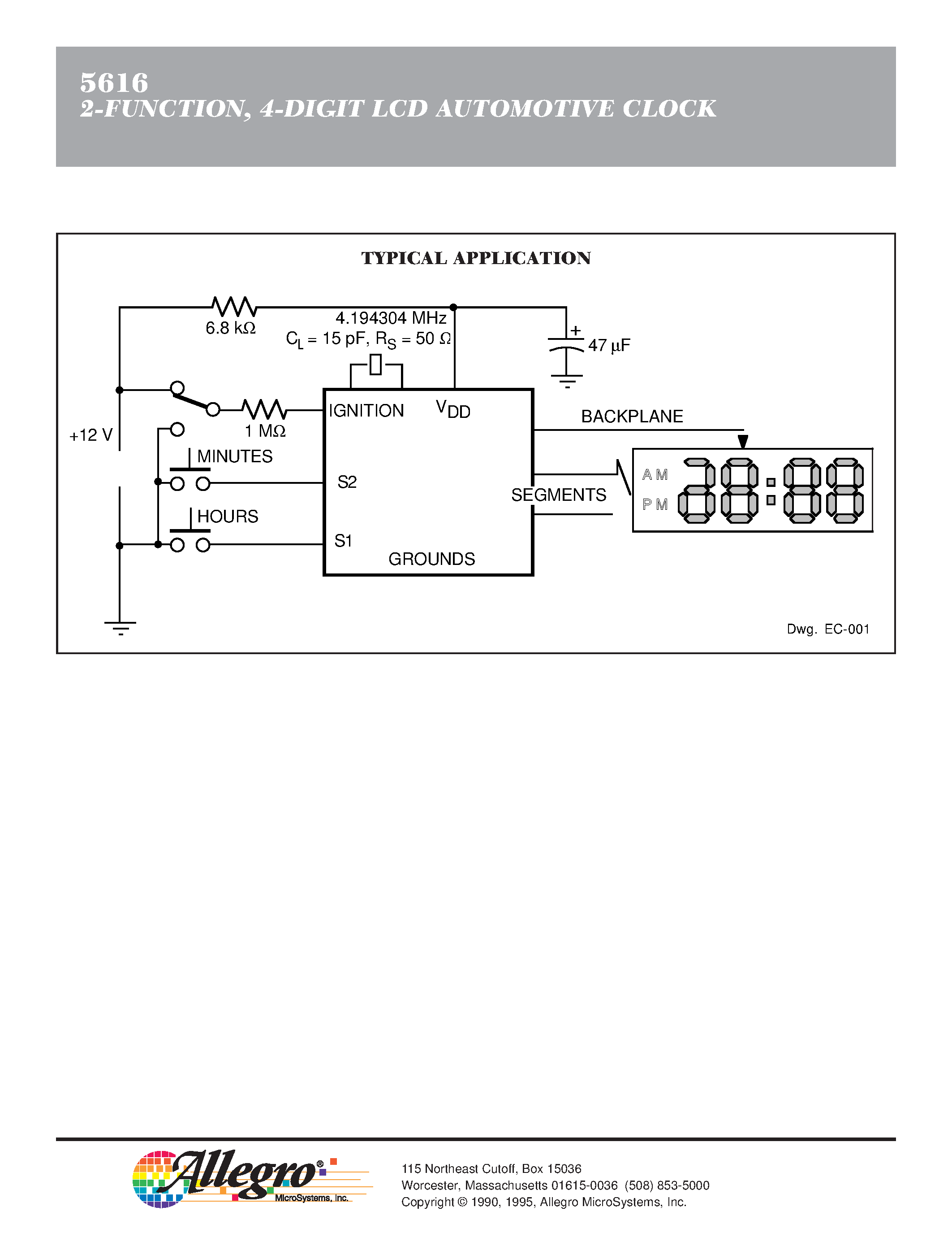 Даташит SCL5616 - 2-FUNCTION / 4-DIGIT LCD AUTOMOTIVE CLOCK PROGRAMMABLE страница 2