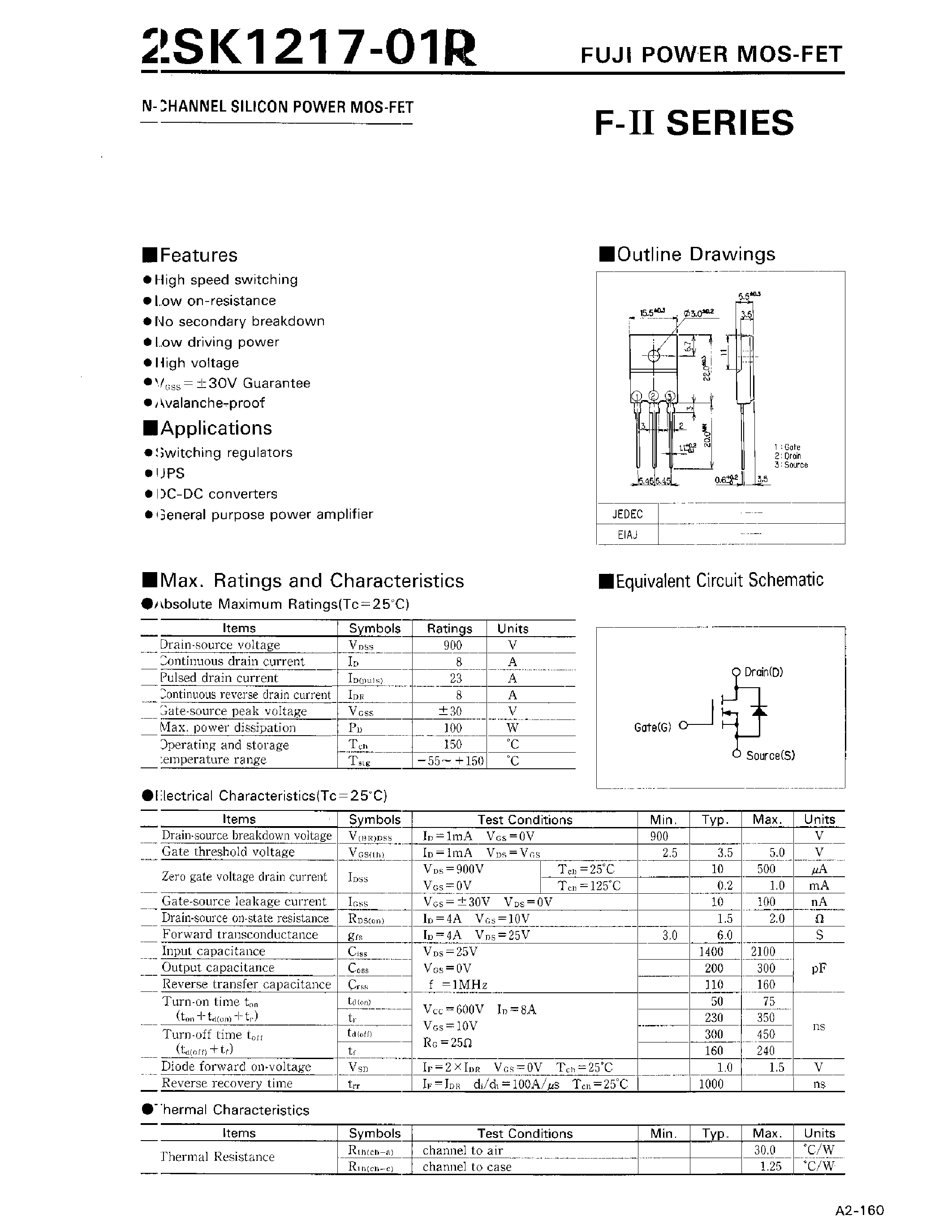 Datasheet 2SK1217-01R - N-CHANNEL SILICON POWER MOS-FET page 1