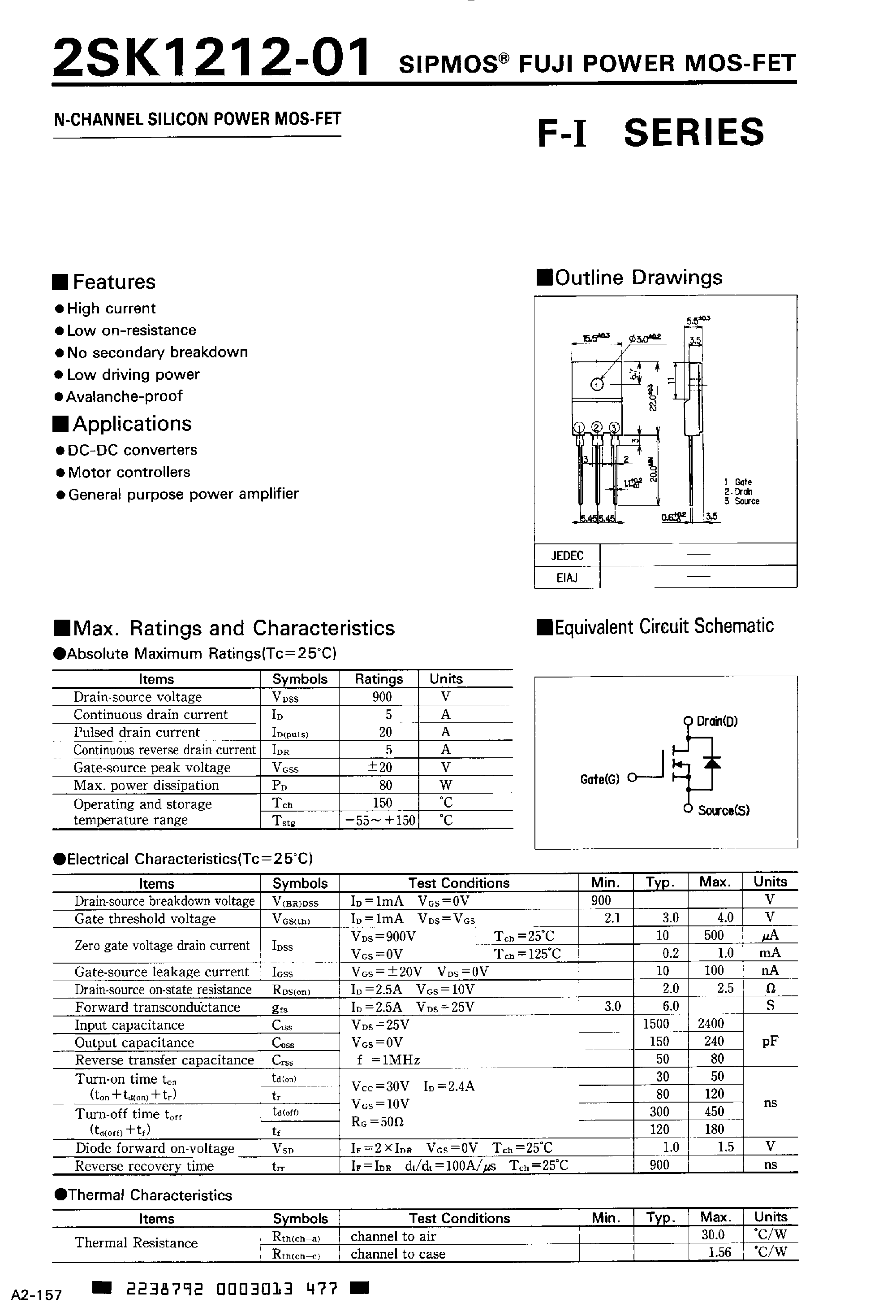 Datasheet 2SK1212-01 - N-CHANNEL SILICON POWER MOS-FET page 1