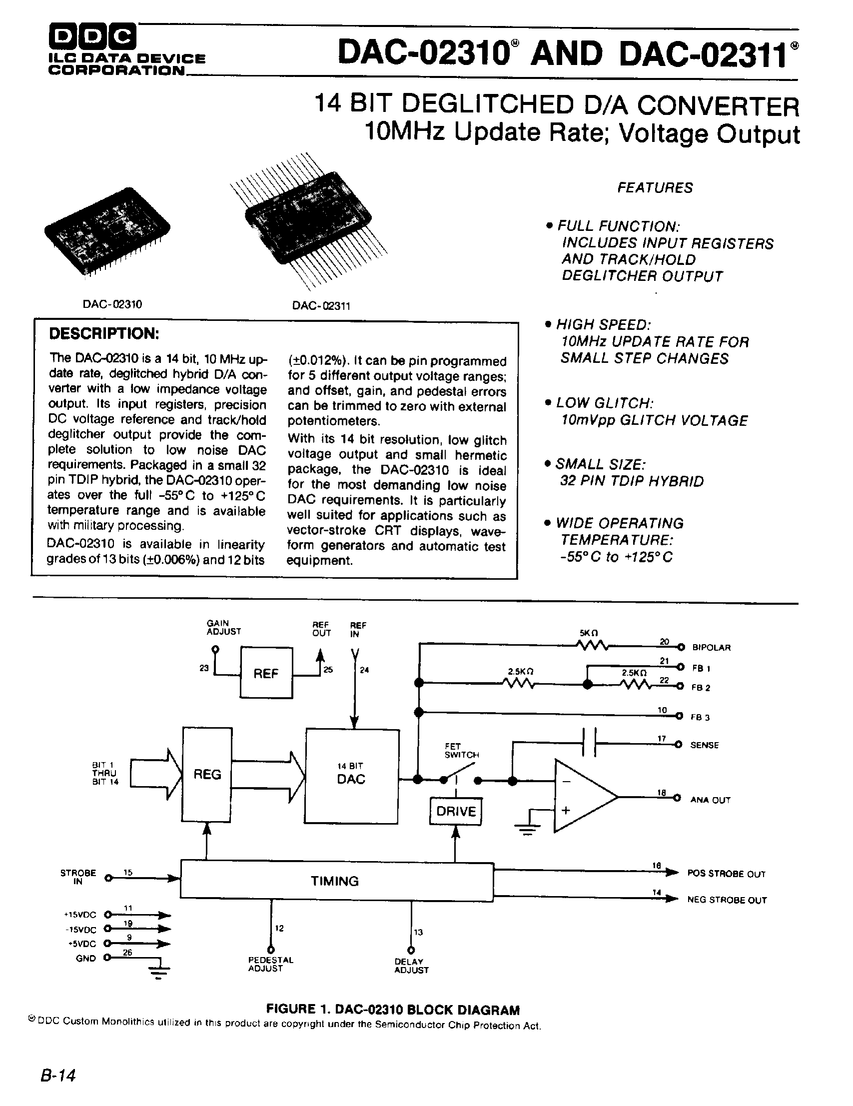 Datasheet DAC02310 - (DAC02311) 14 Bit Deglitched D/a Converter page 1