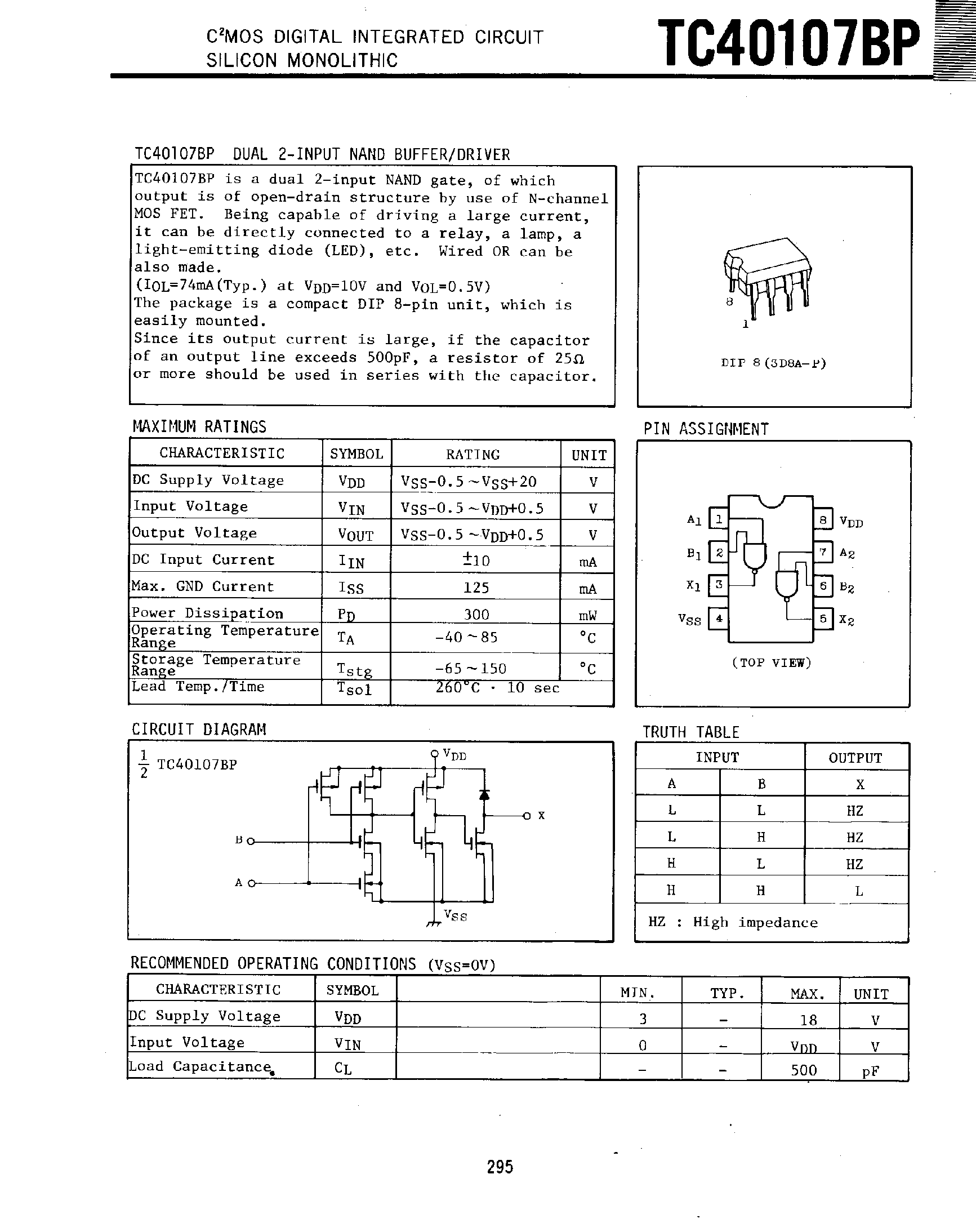 Даташит TC40107BP - CMOS Digital Integrated Circuit Silicon Monolithic страница 1