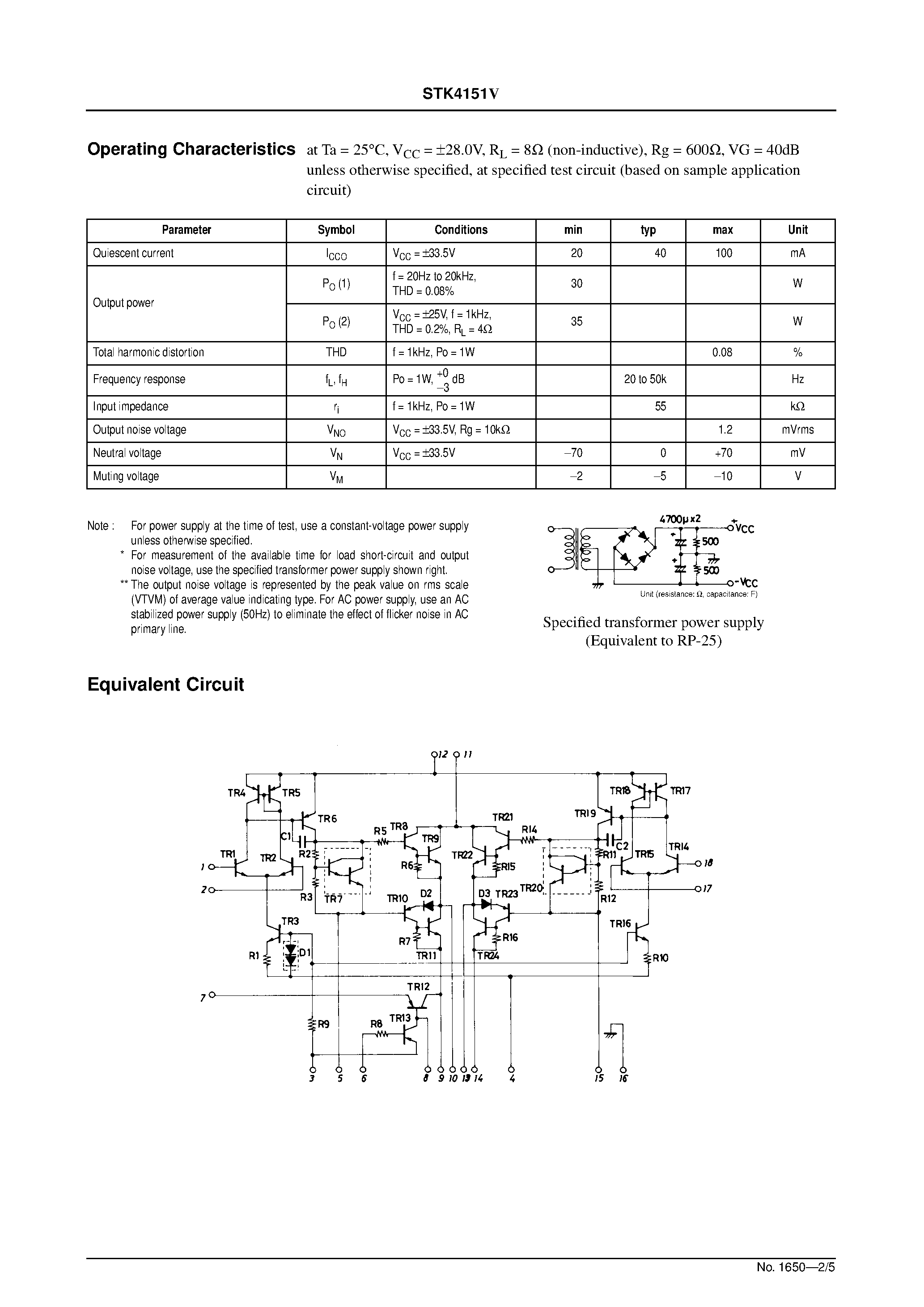 Datasheet STK4151V - AF Power Amplifier page 2