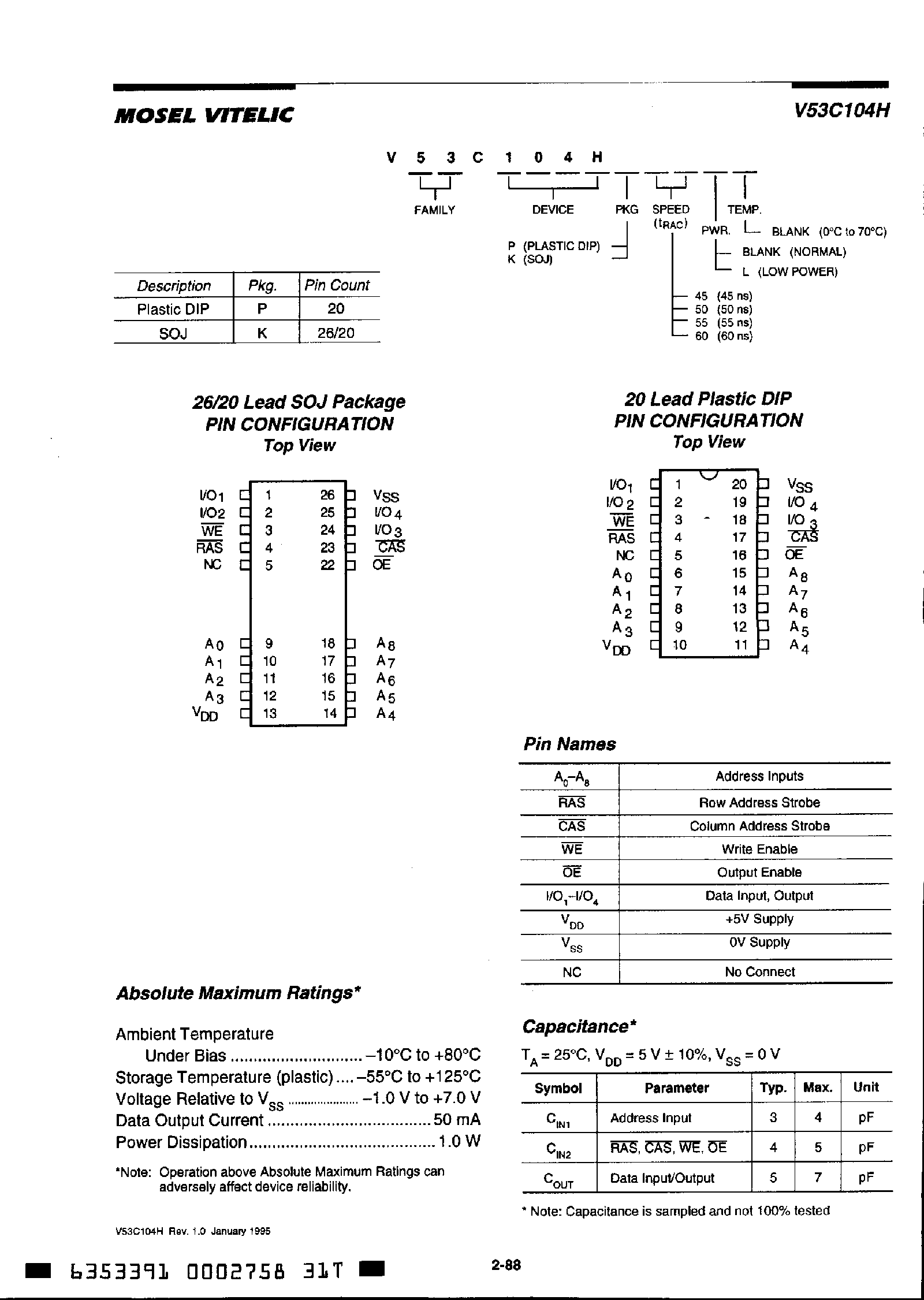 Datasheet V53C104H - Ultra-High Performance / Low Power 256k x 4 Bit / Fast Page Mode CMOS DRAM page 2