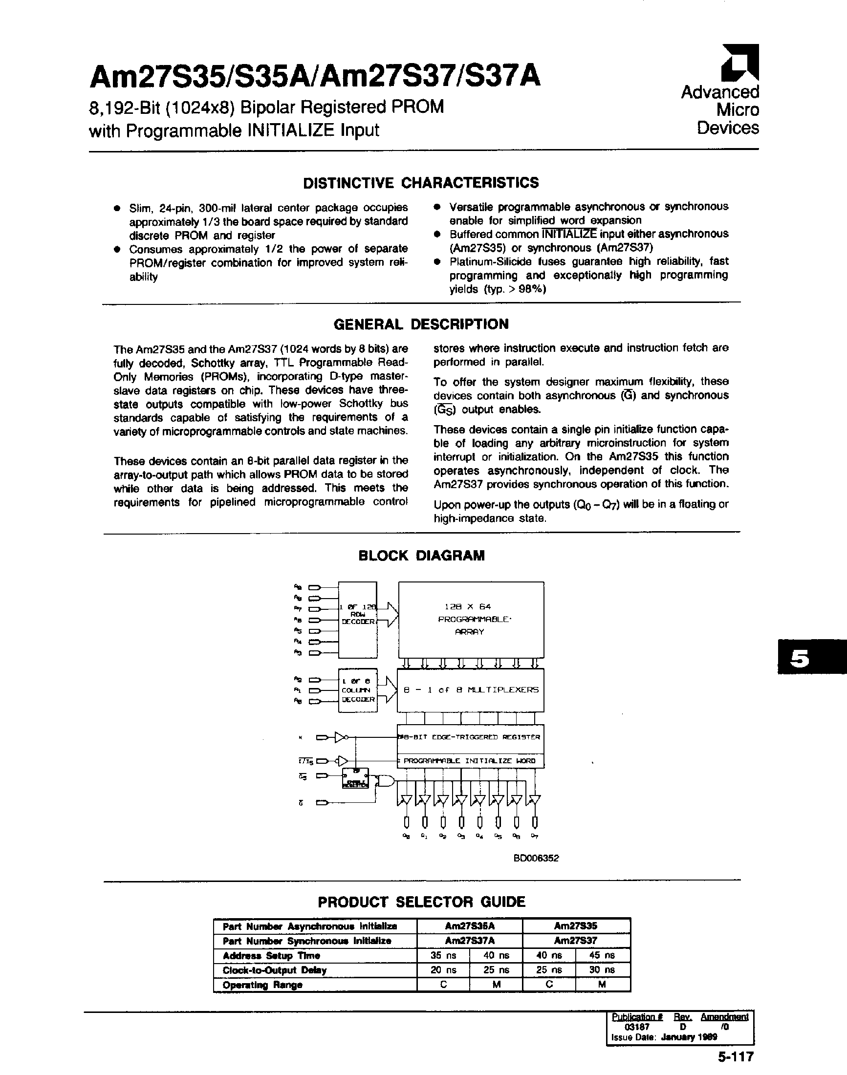 Datasheet AM27S37 - (AM27S35) 8192 Bit Bipolar Registered PROM page 1