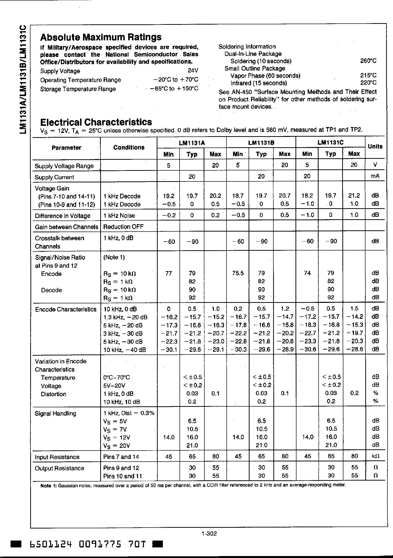 Datasheet LM1131 - Dual Dolby B Type Noise Reduction Processor page 2