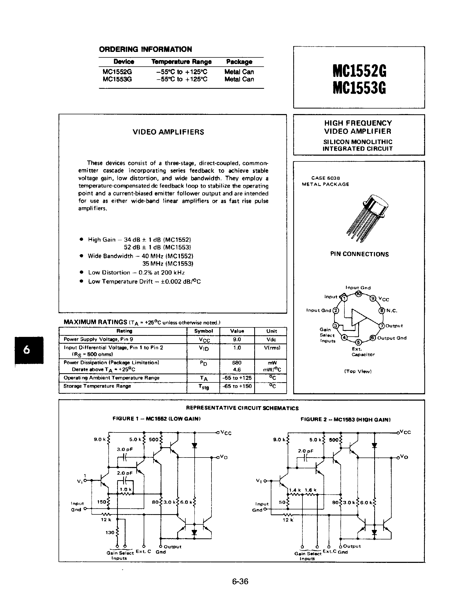 Datasheet MC1552G - (MC1553G) HIGH FREQUENCY VIDEO AMPLIFIER page 1