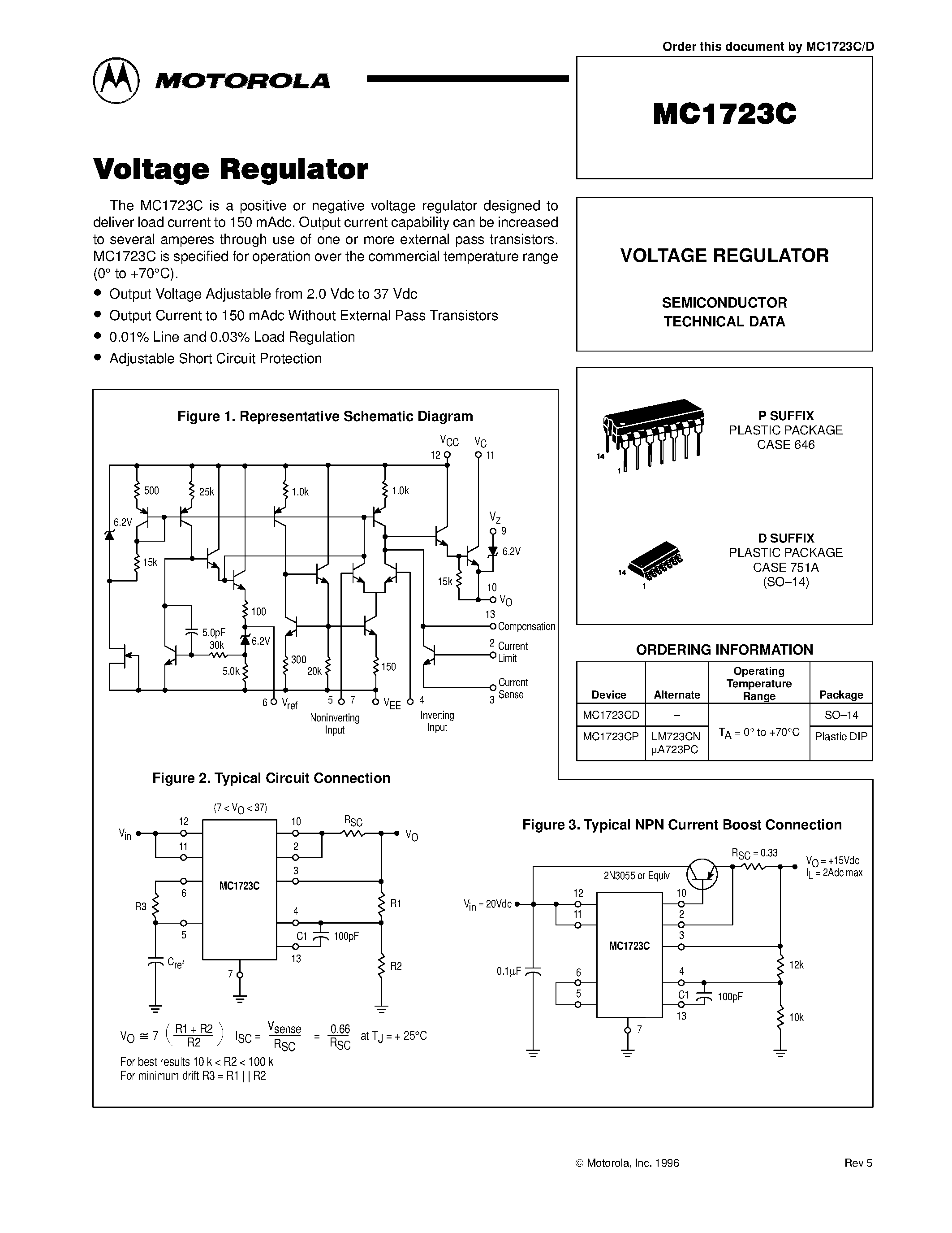 Даташит MC1723C - Voltage Regulator страница 1