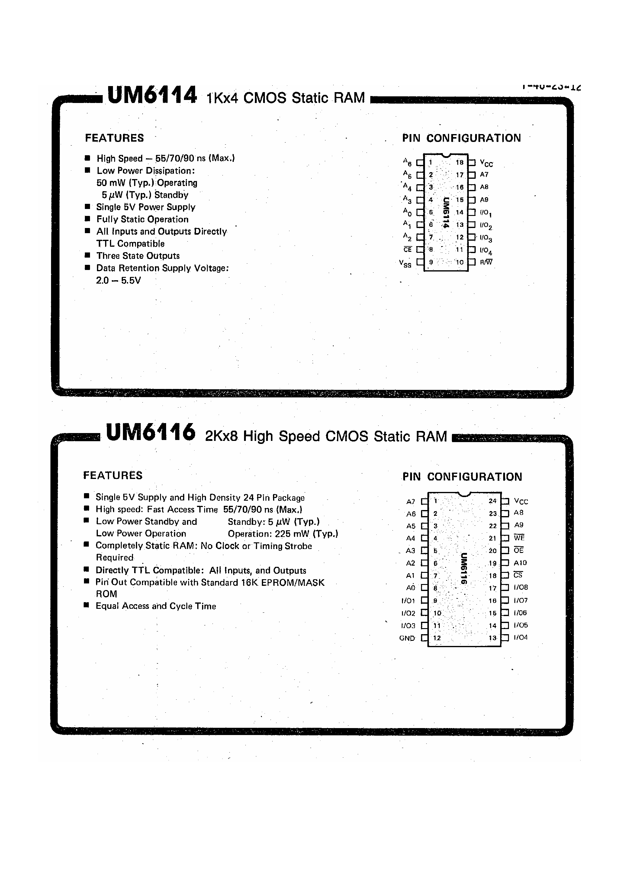 Datasheet UM6116 - (UM6114) 1k x 4 CMOS SRAM page 1