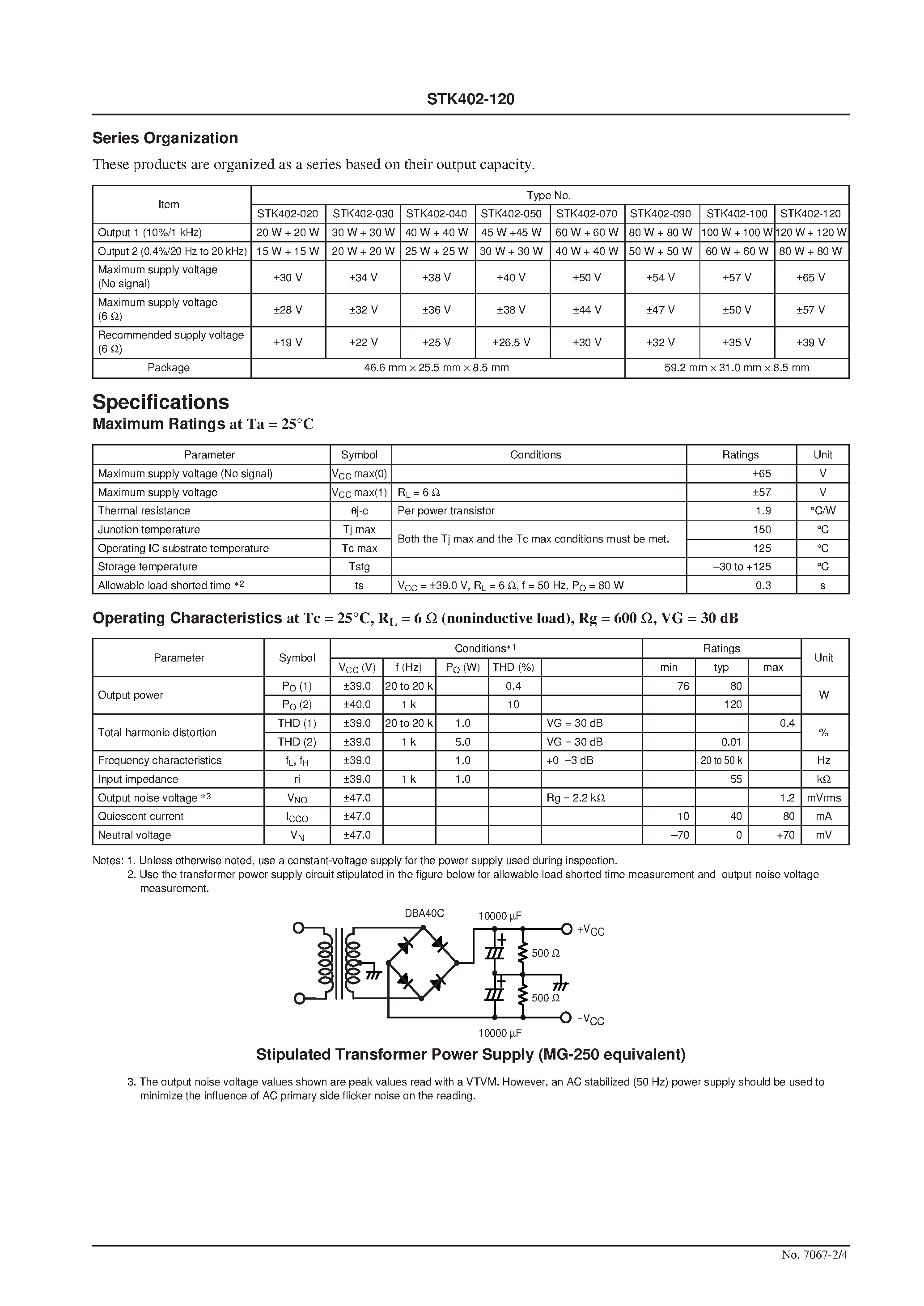 Даташит STK402-120 - 2 Channel Class AB Audio Power Amplifier IC страница 2