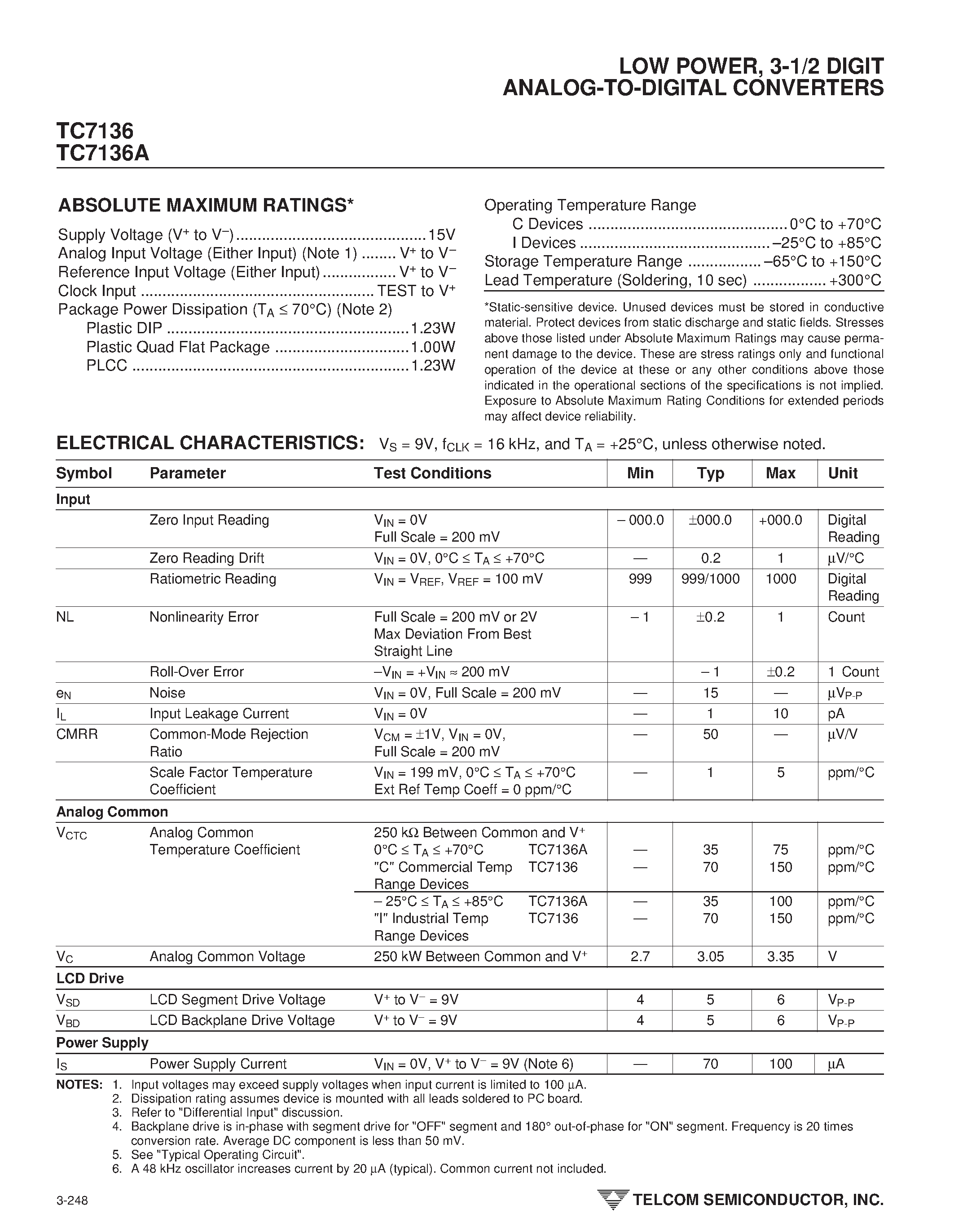 Даташит TC7136 - LOW POWER 3-1/2 DIGIT ANALOG-TO-DIGITAL CONVERTERS страница 2