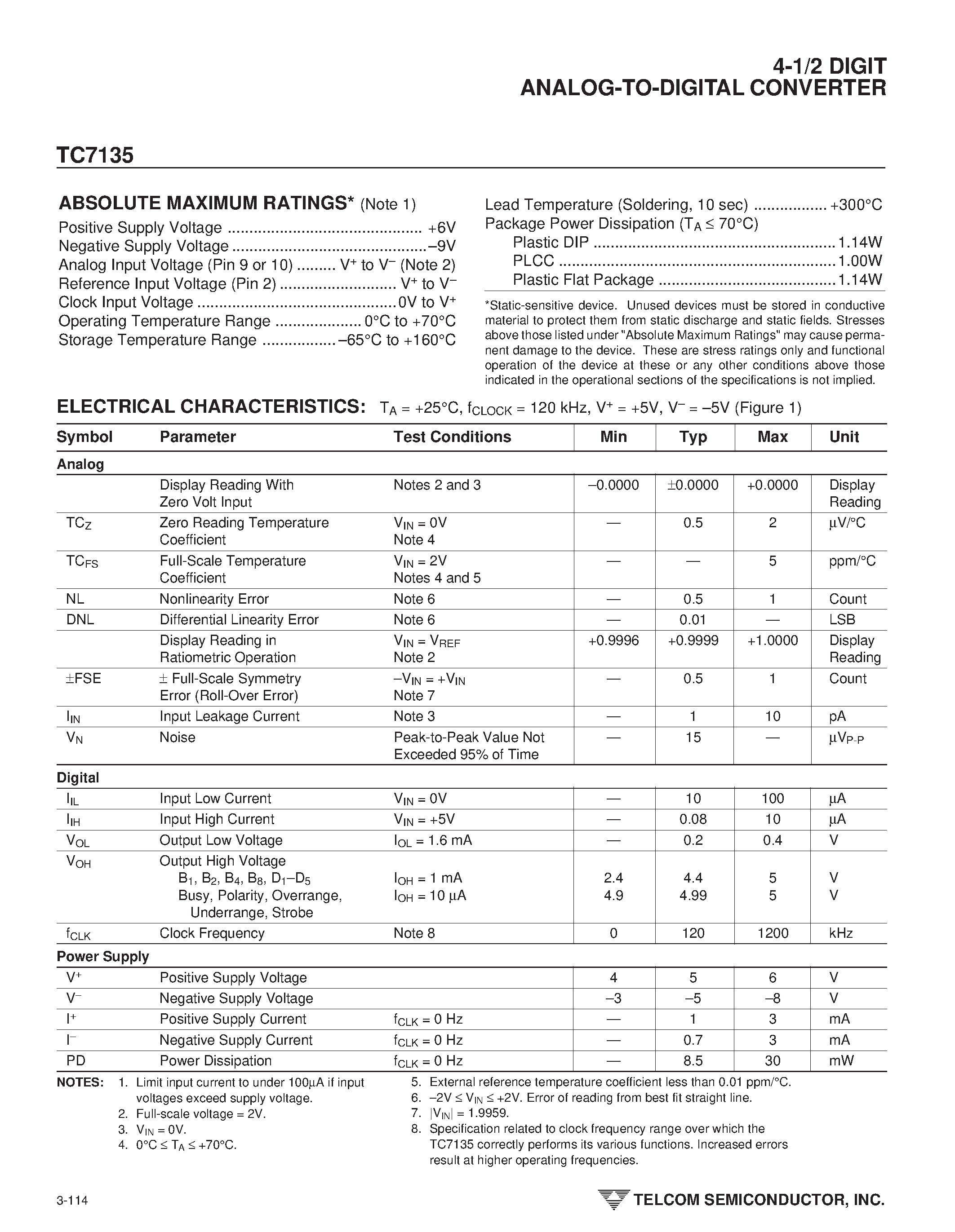 Даташит TC7135 - 4-1/2 DIGIT ANALOG-TO-DIGITAL CONVERTER страница 2