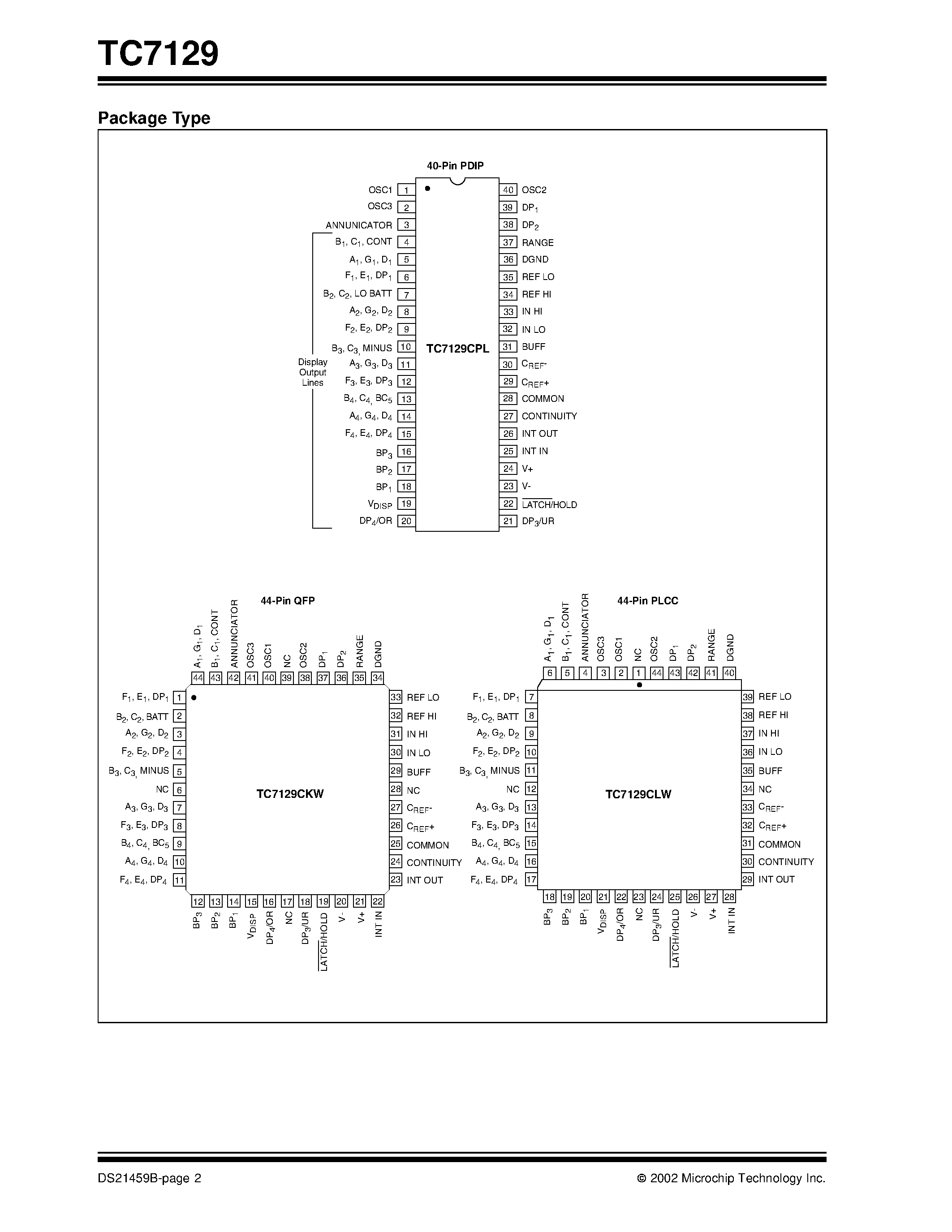 Даташит TC7129 - 4-1/2 Digit Analog-to-Digital Converters with On-Chip LCD Drivers страница 2