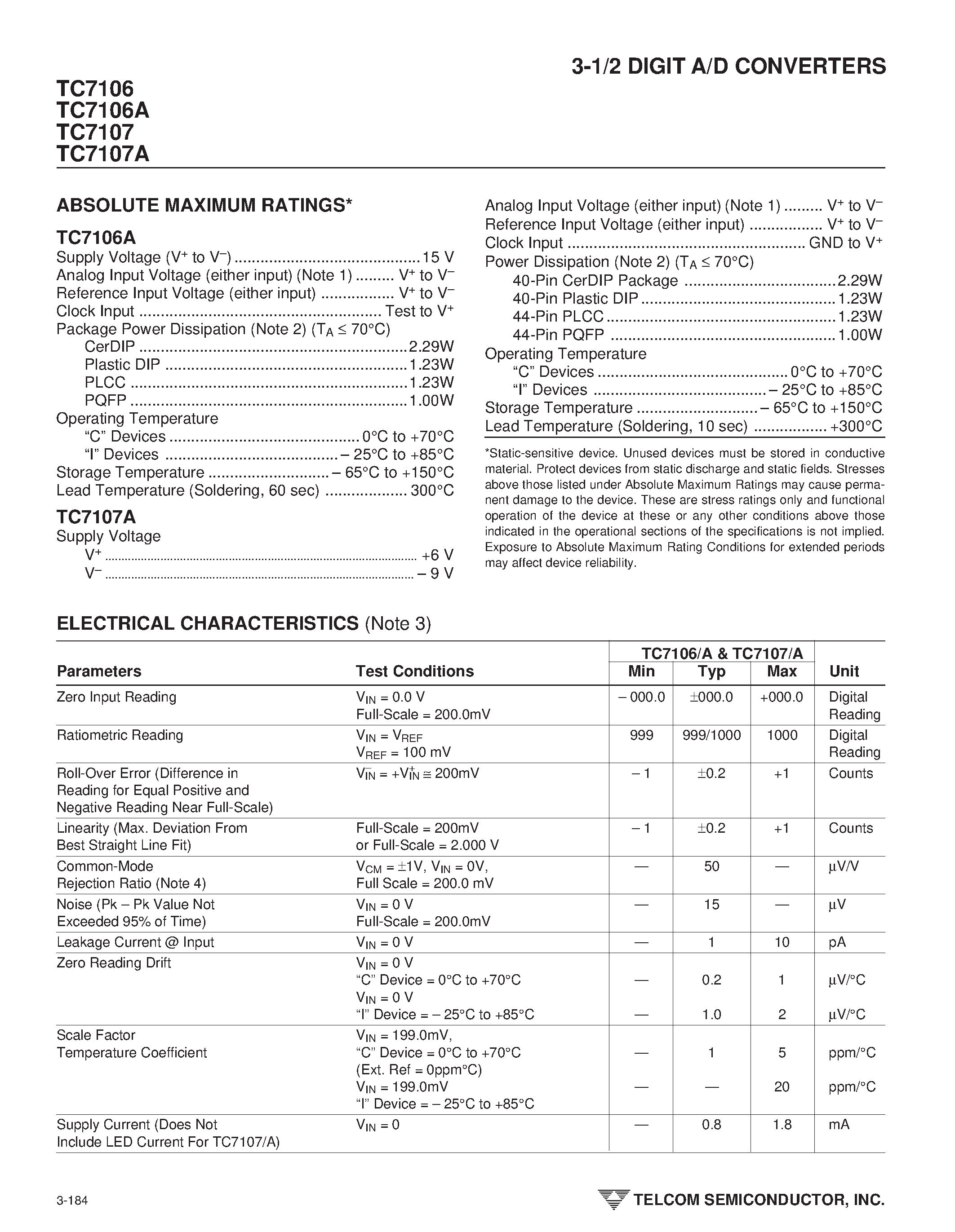 Даташит TC7107 - 3-1/2 DIGIT A/D CONVERTERS страница 2