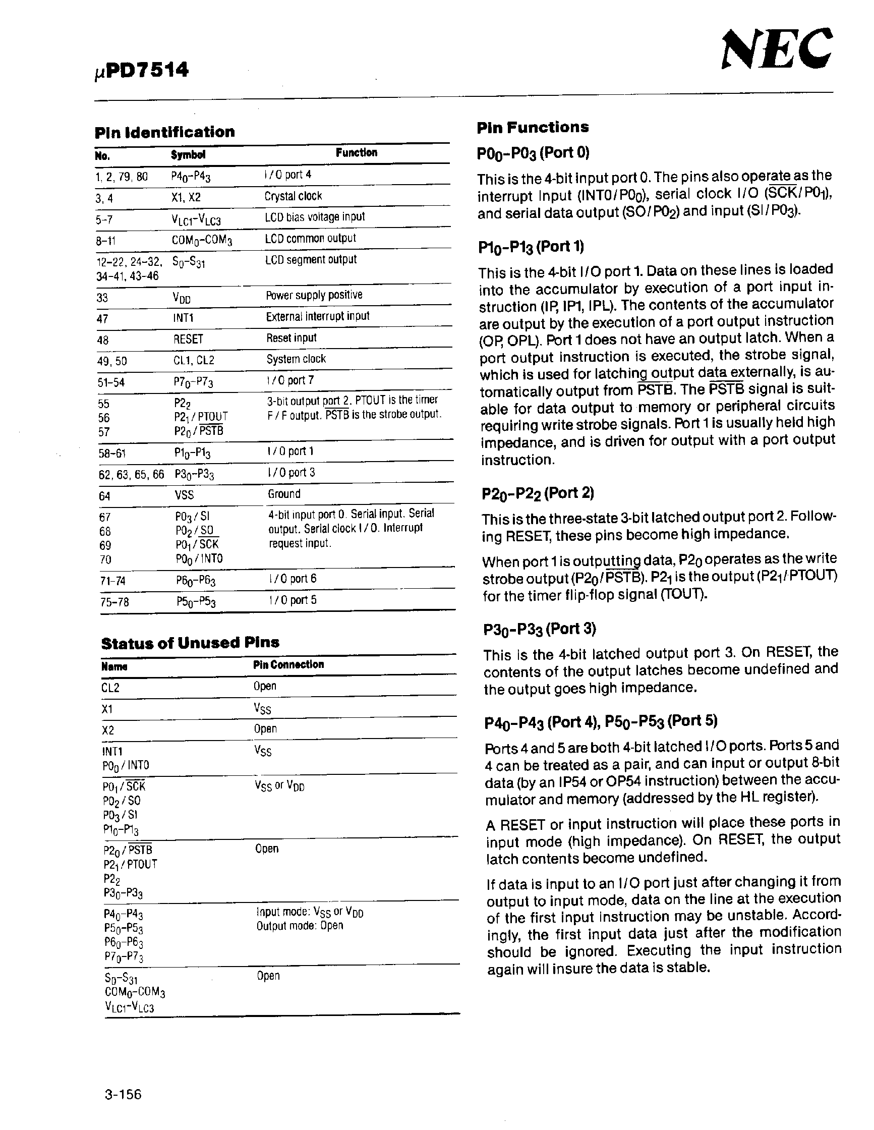 Datasheet UPD7514 - 4 Bit CMOS Microcomputer page 2