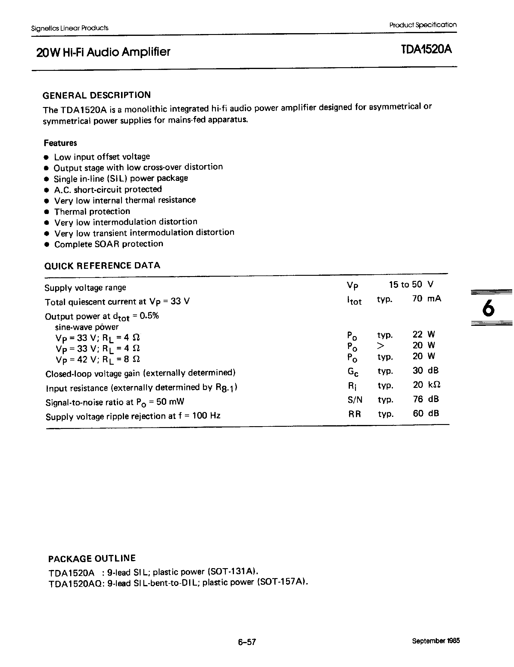 Datasheet TDA1520A - 20W Hi-Fi Audio Amplifier page 1