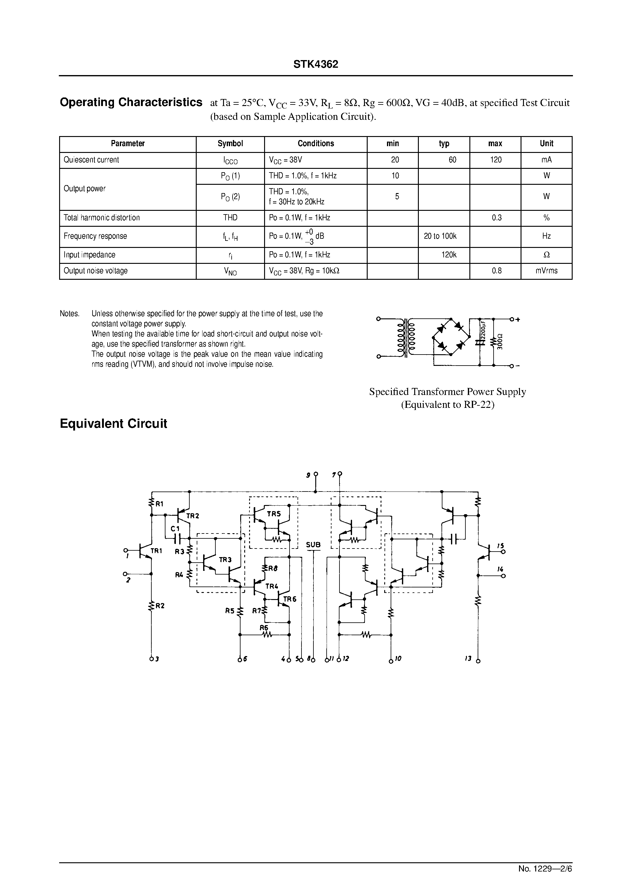 Datasheet STK4362 - AF Power Amplifier page 2