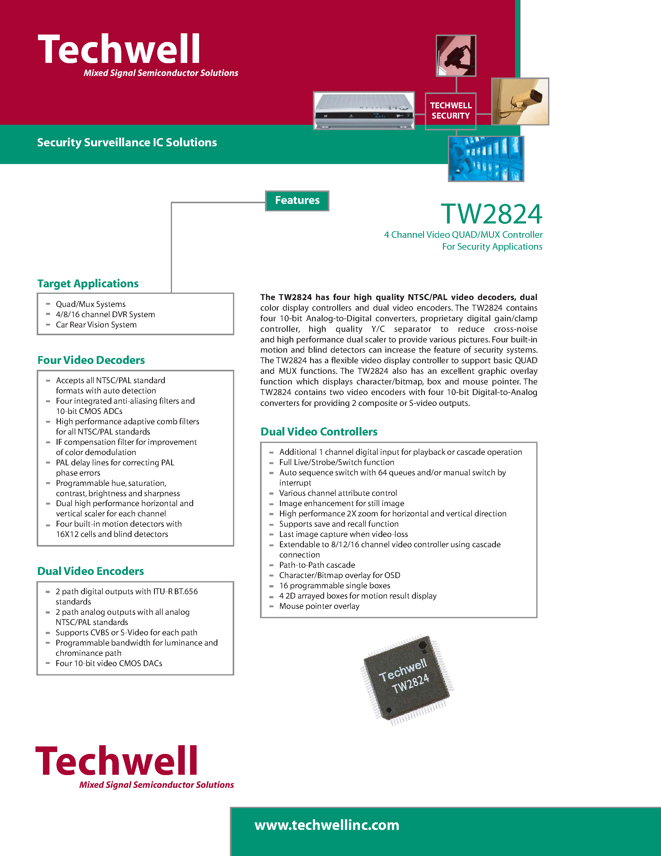 Datasheet TW2824 - 4 Channel Video Quad/MUX Controller page 1