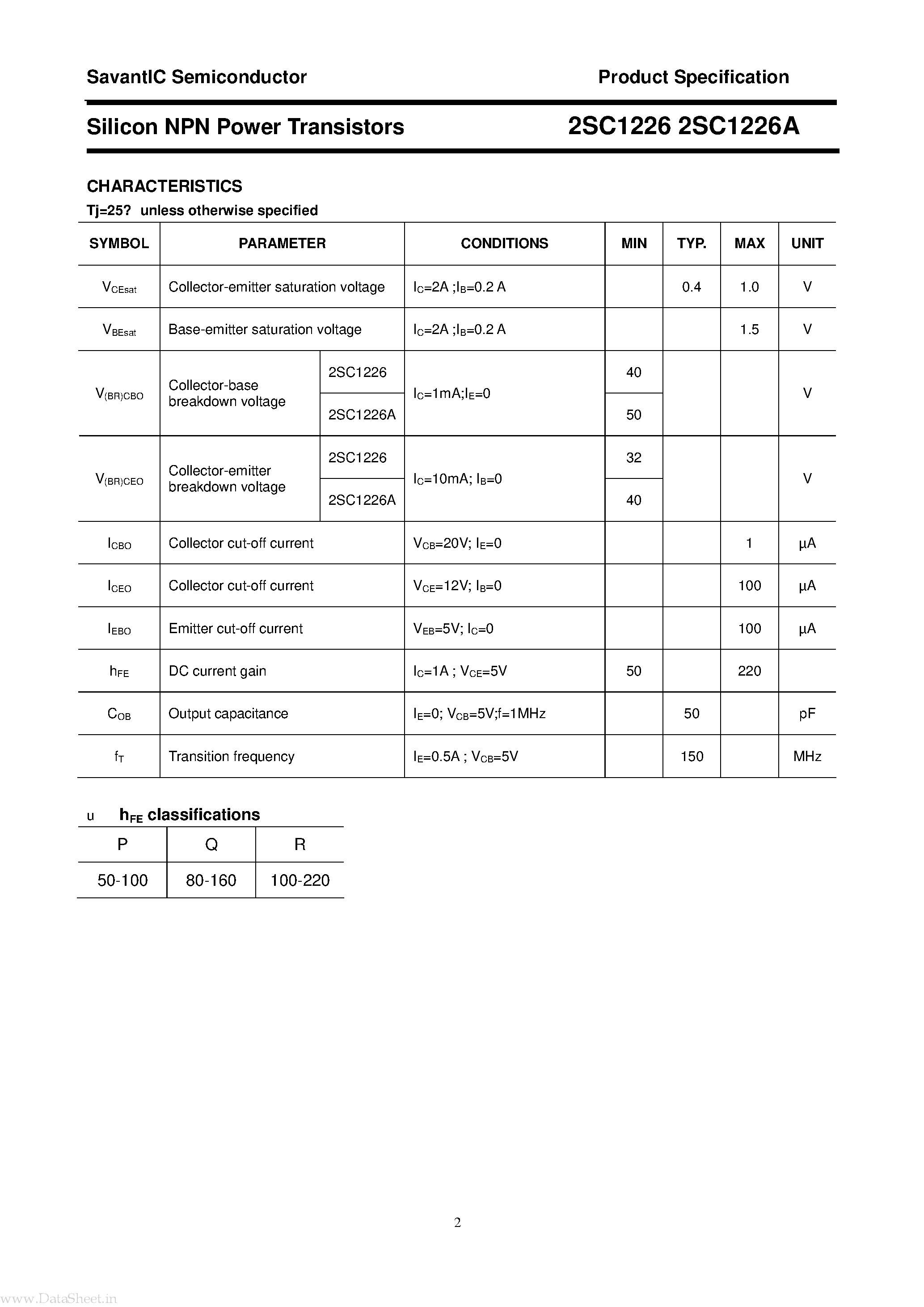 Datasheet 2SC1226 - Silicon NPN Epitaxial Planar Type page 2